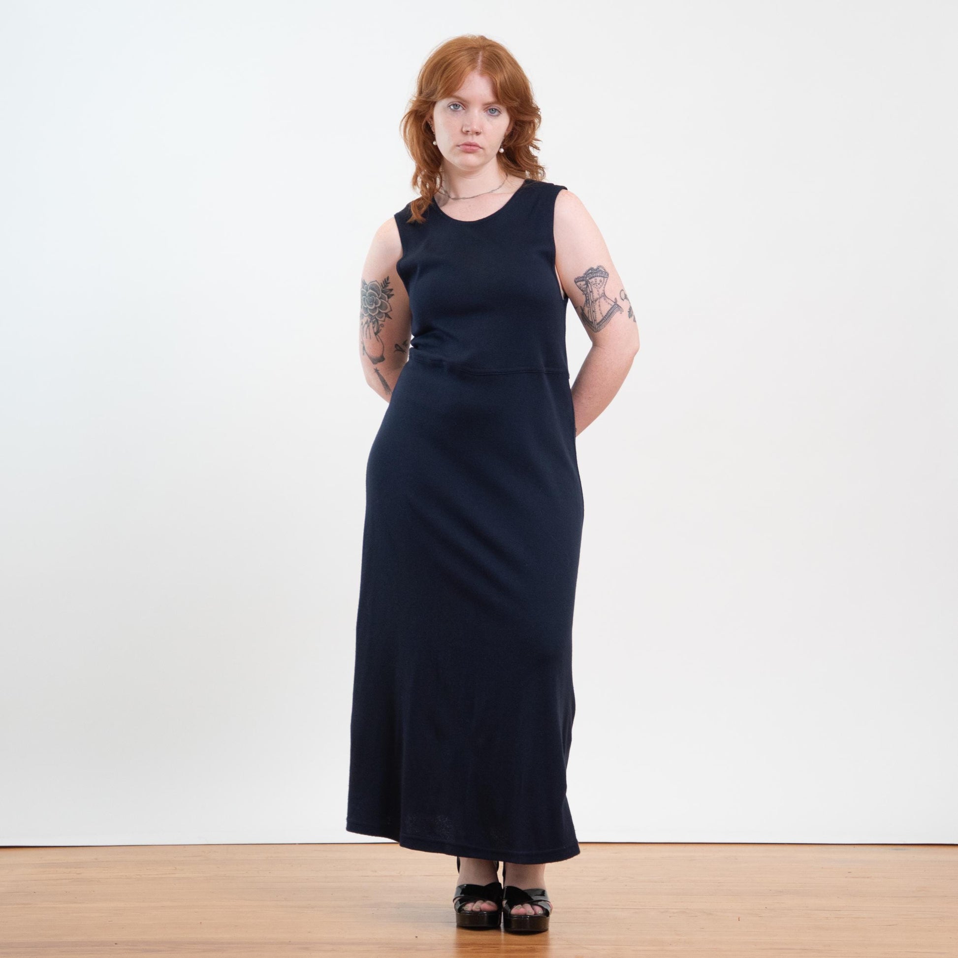 Vintage 90s Midnight Blue Knit Maxi Tank Dress - Extra Large