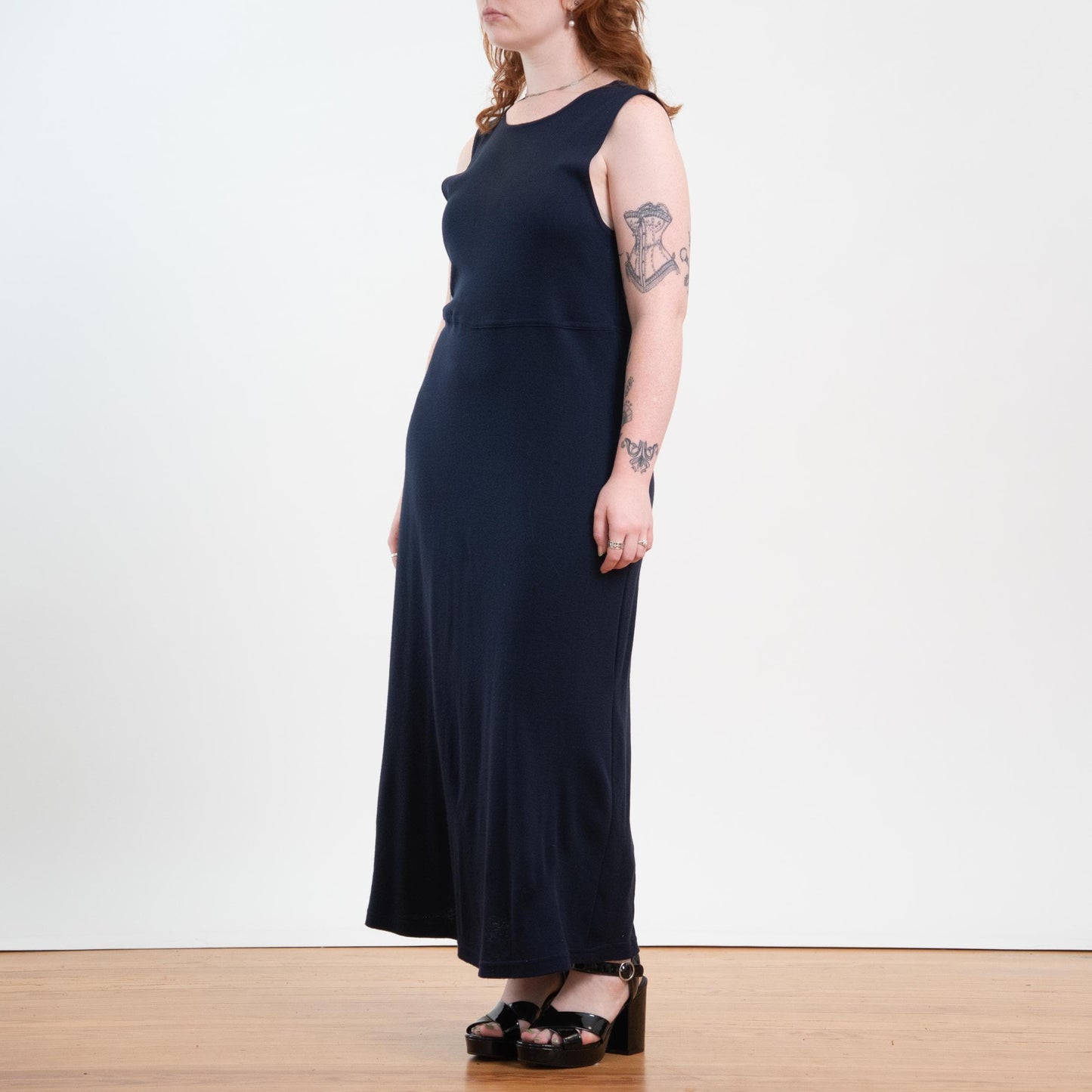 Vintage 90s Midnight Blue Knit Maxi Tank Dress - Extra Large