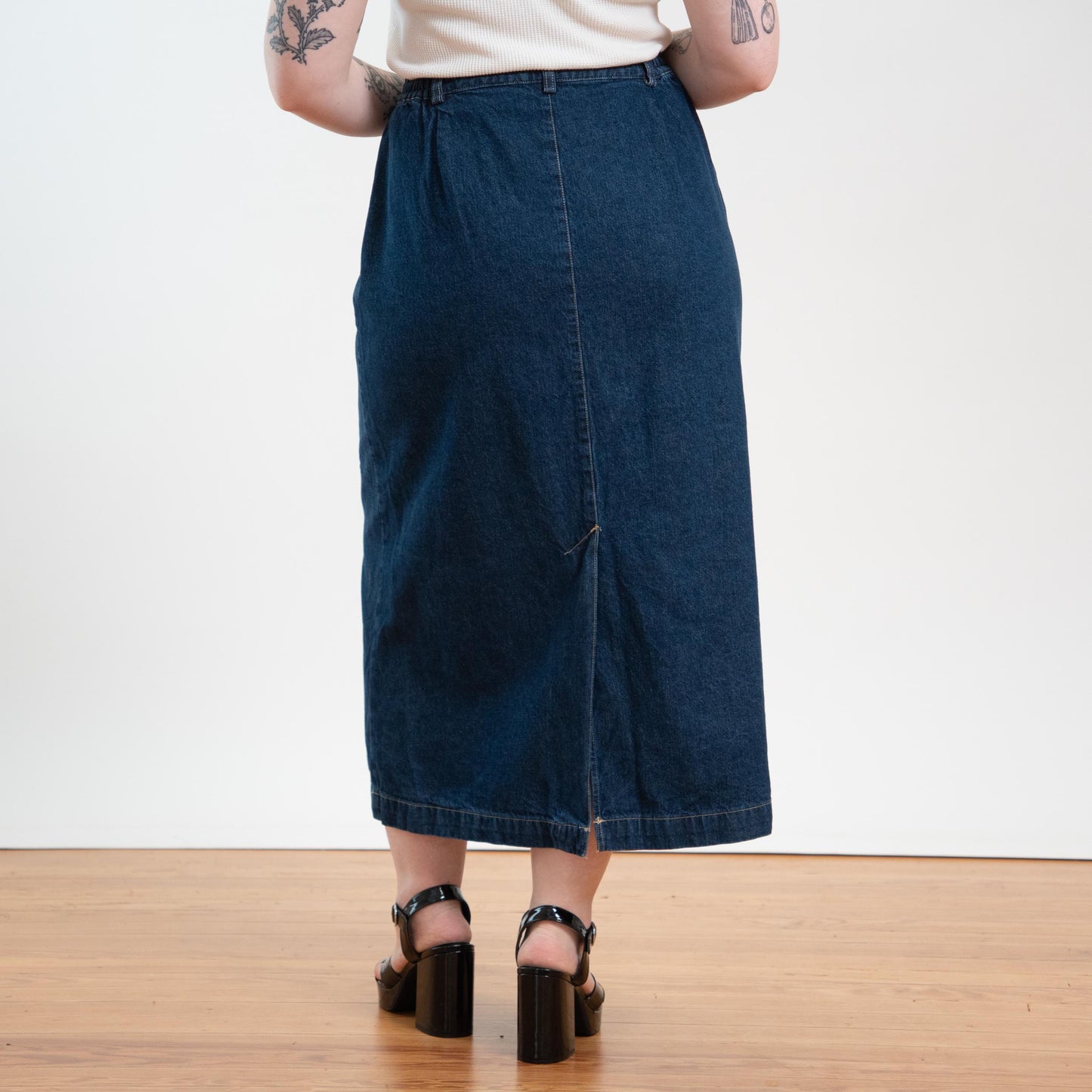 Vintage 90s Denim Button Front Maxi Skirt - Large