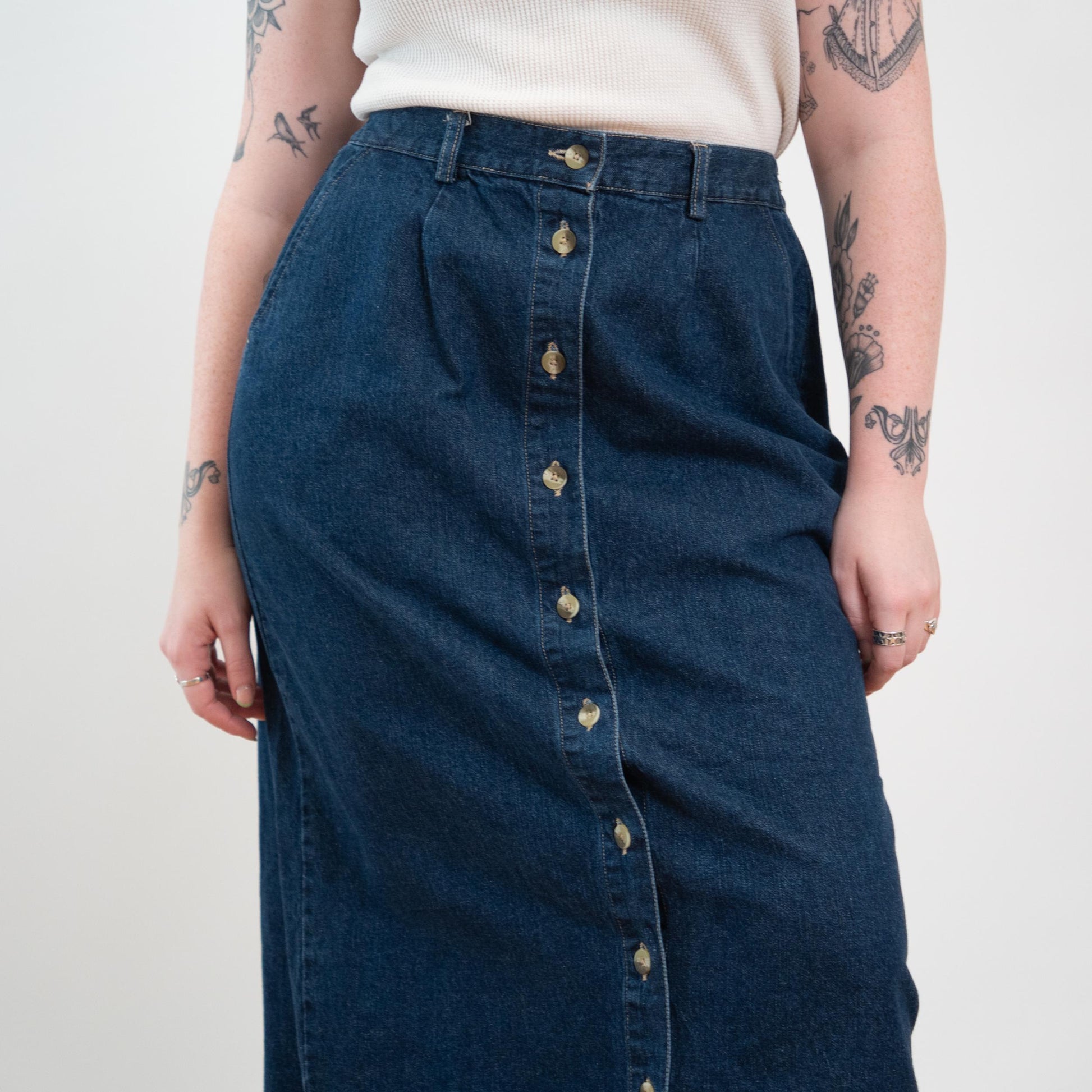 Vintage 90s Denim Button Front Maxi Skirt - Large