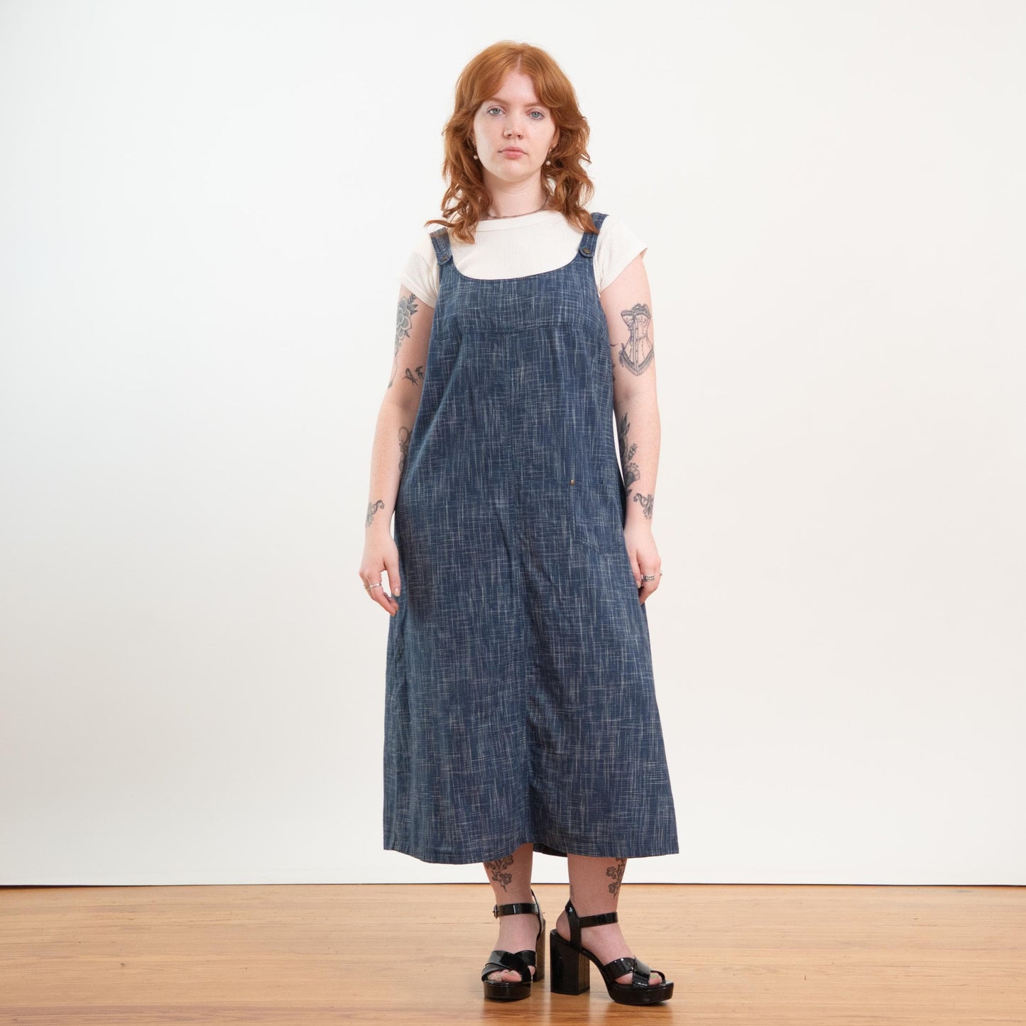 Vintage 90s Blue Crosshatch Chambray Pinafore - Extra Large