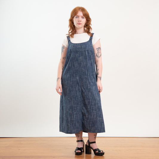 Vintage 90s Blue Crosshatch Chambray Pinafore - Extra Large