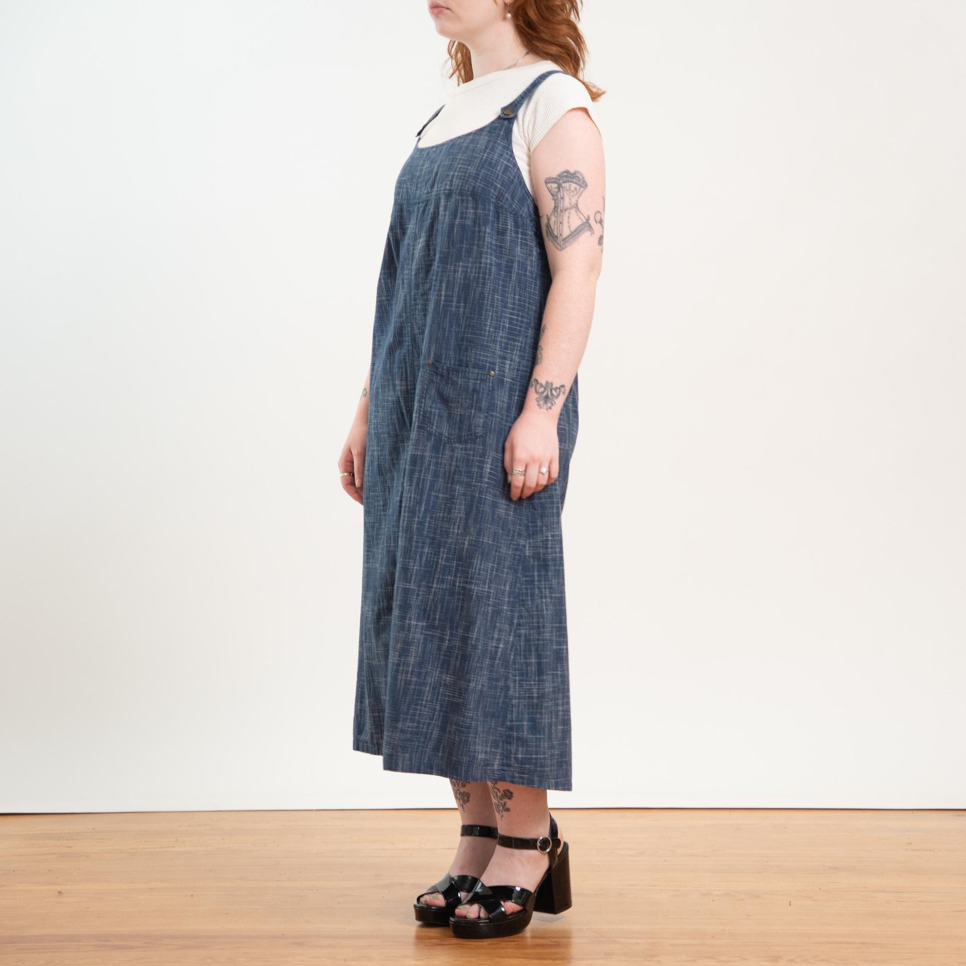 Vintage 90s Blue Crosshatch Chambray Pinafore - Extra Large