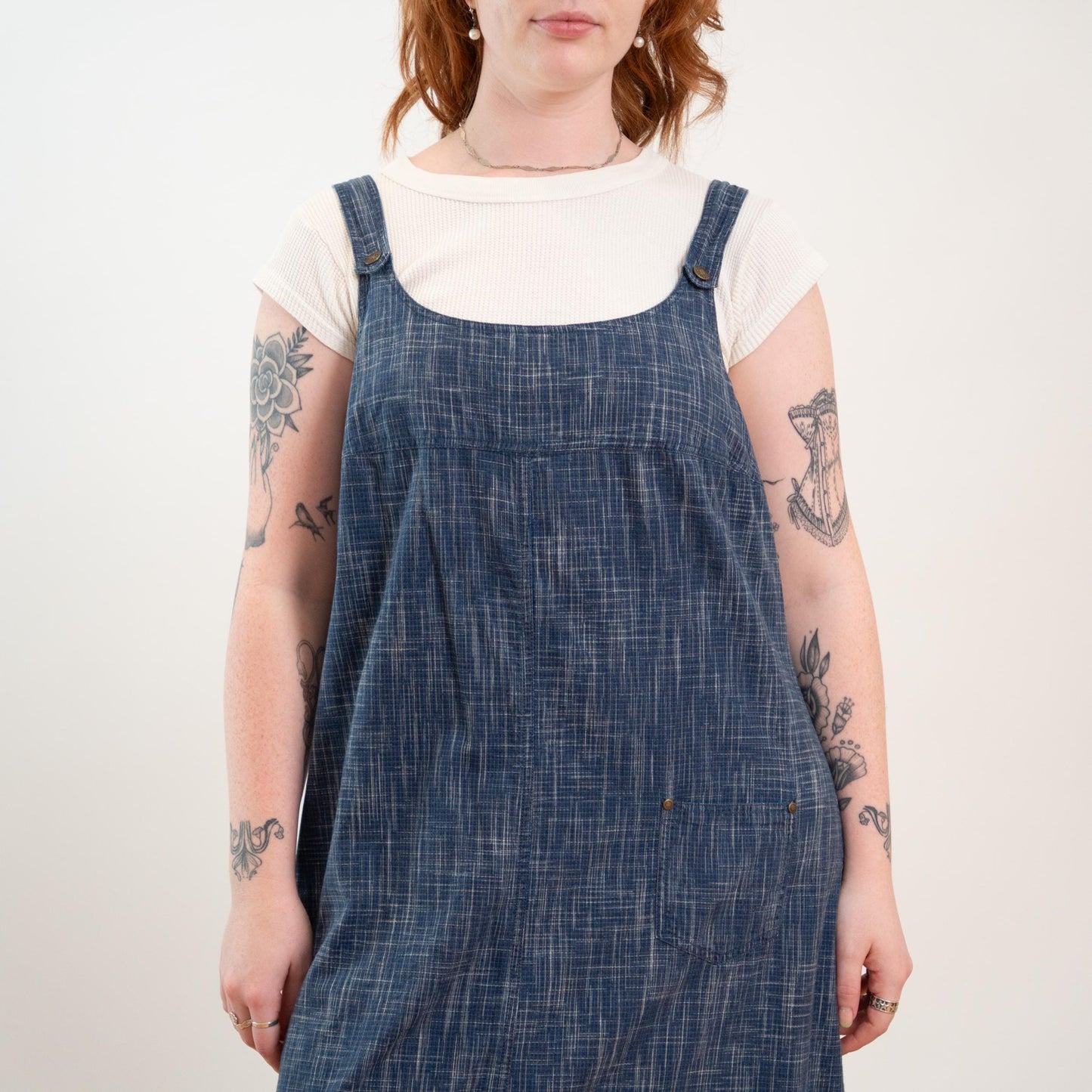 Vintage 90s Blue Crosshatch Chambray Pinafore - Extra Large