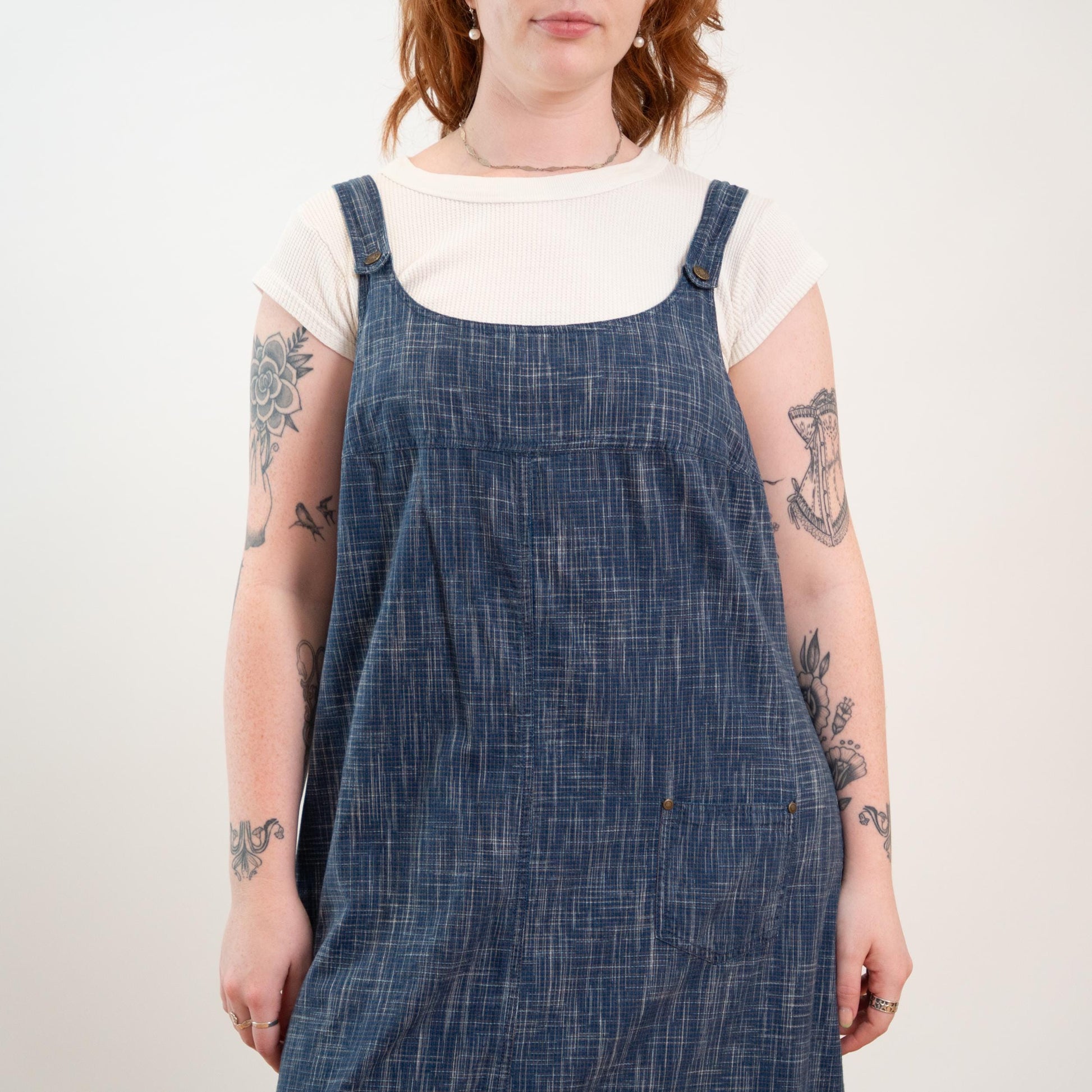 Vintage 90s Blue Crosshatch Chambray Pinafore - Extra Large