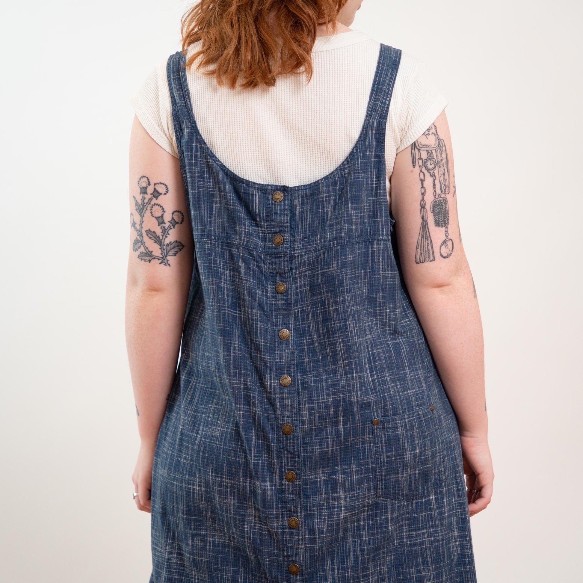 Vintage 90s Blue Crosshatch Chambray Pinafore - Extra Large