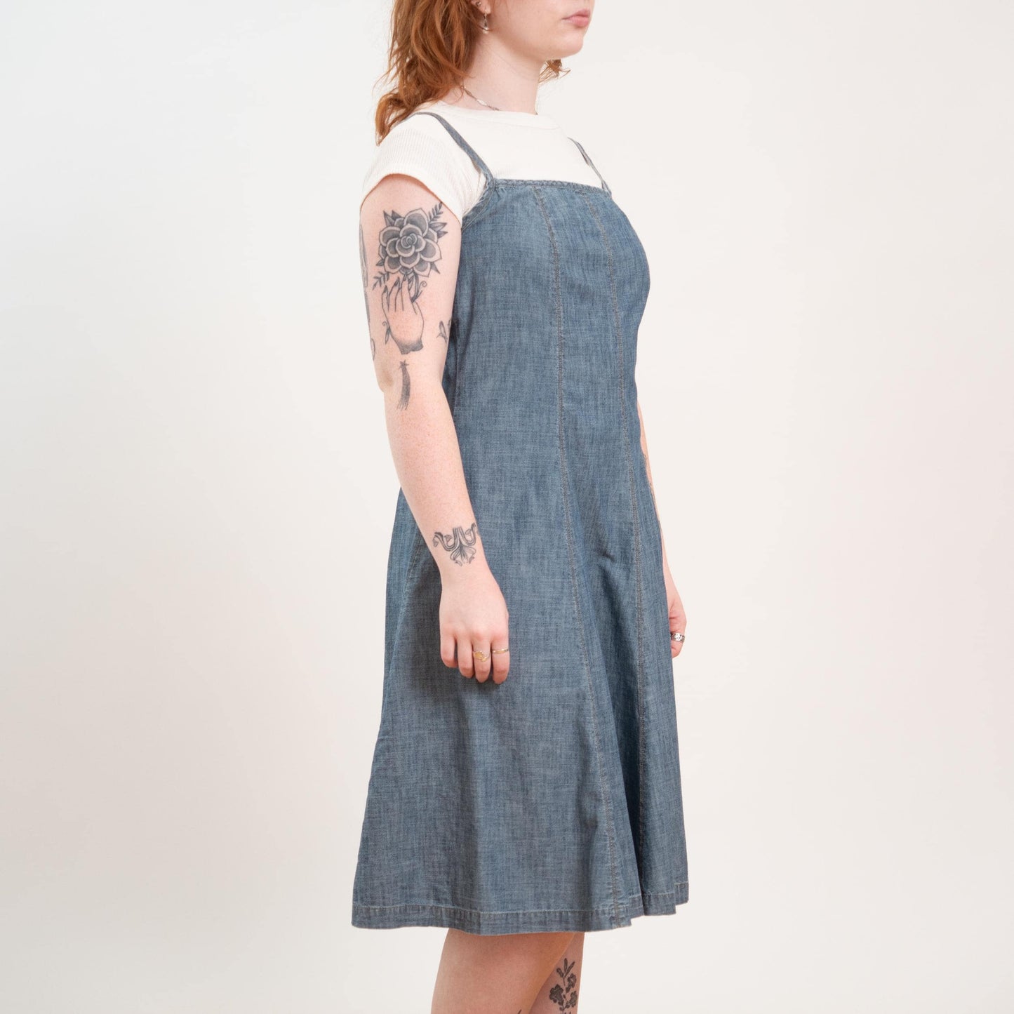Vintage Y2K Ralph Lauren Chambray Pinafore Midi Dress - Small to Medium
