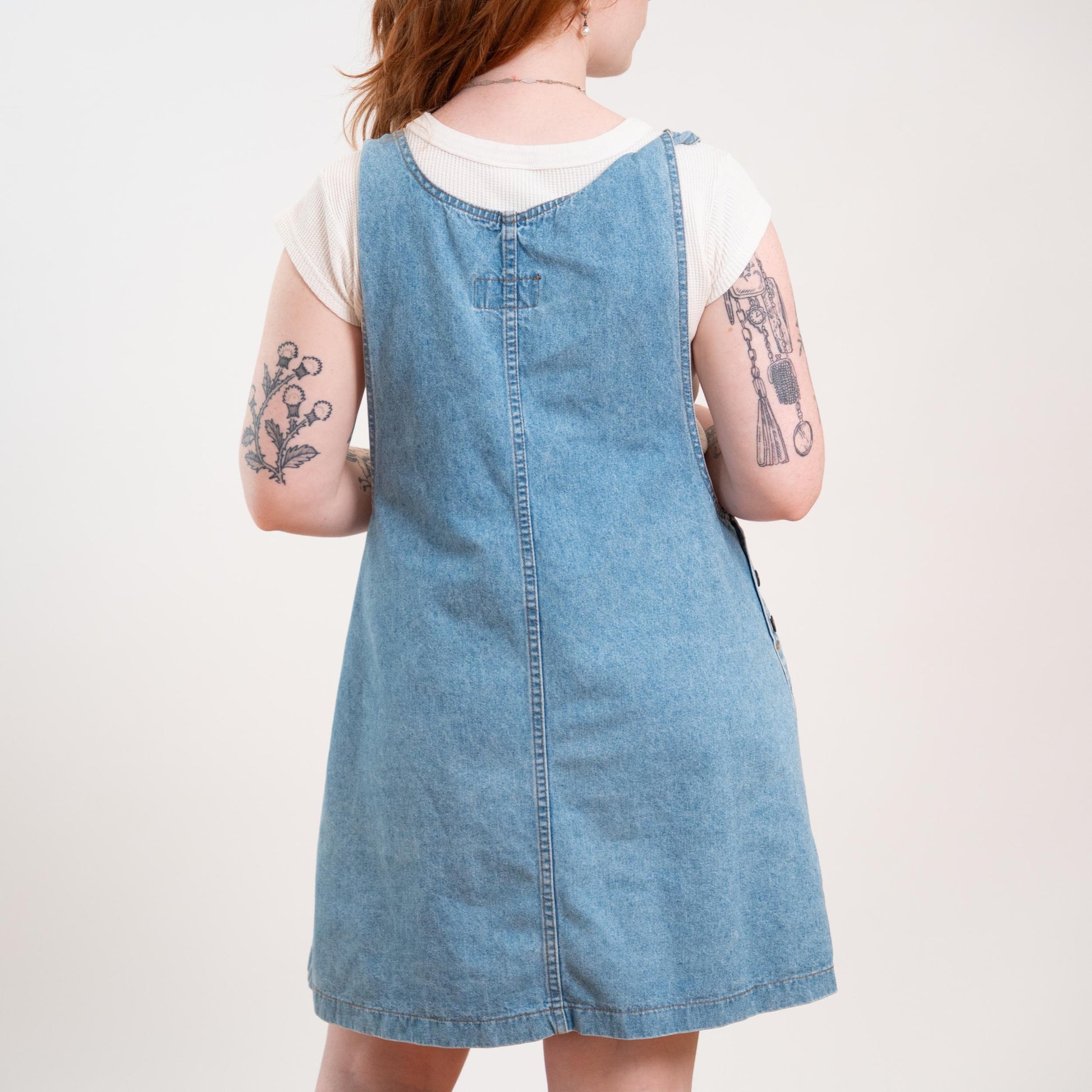 Vintage 90s Light Wash Denim Overall Mini Dress - 1X