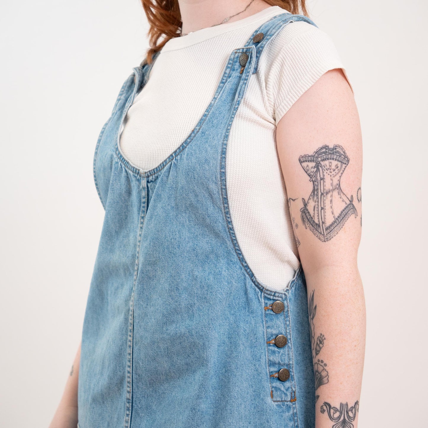 Vintage 90s Light Wash Denim Overall Mini Dress - 1X