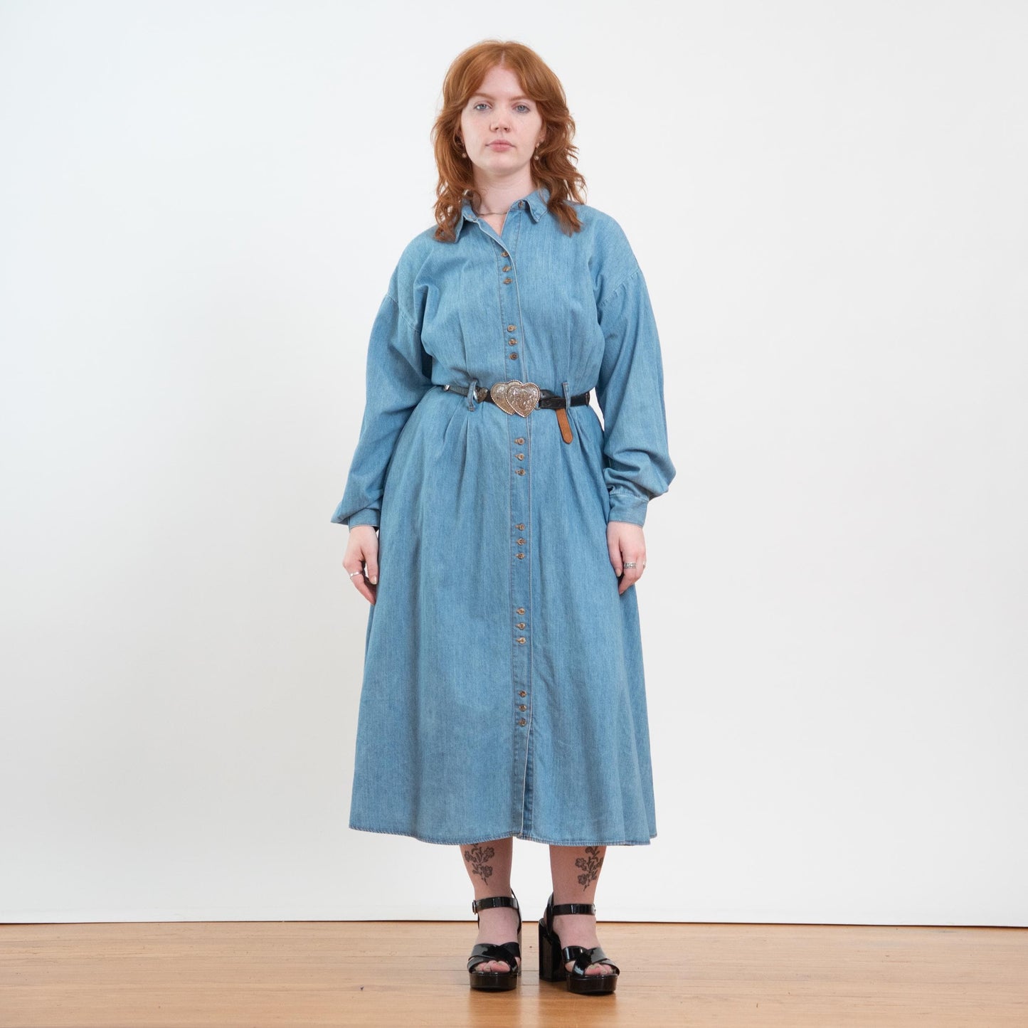Vintage 90s Western Chambray Maxi Shirtdress - Medium to Large