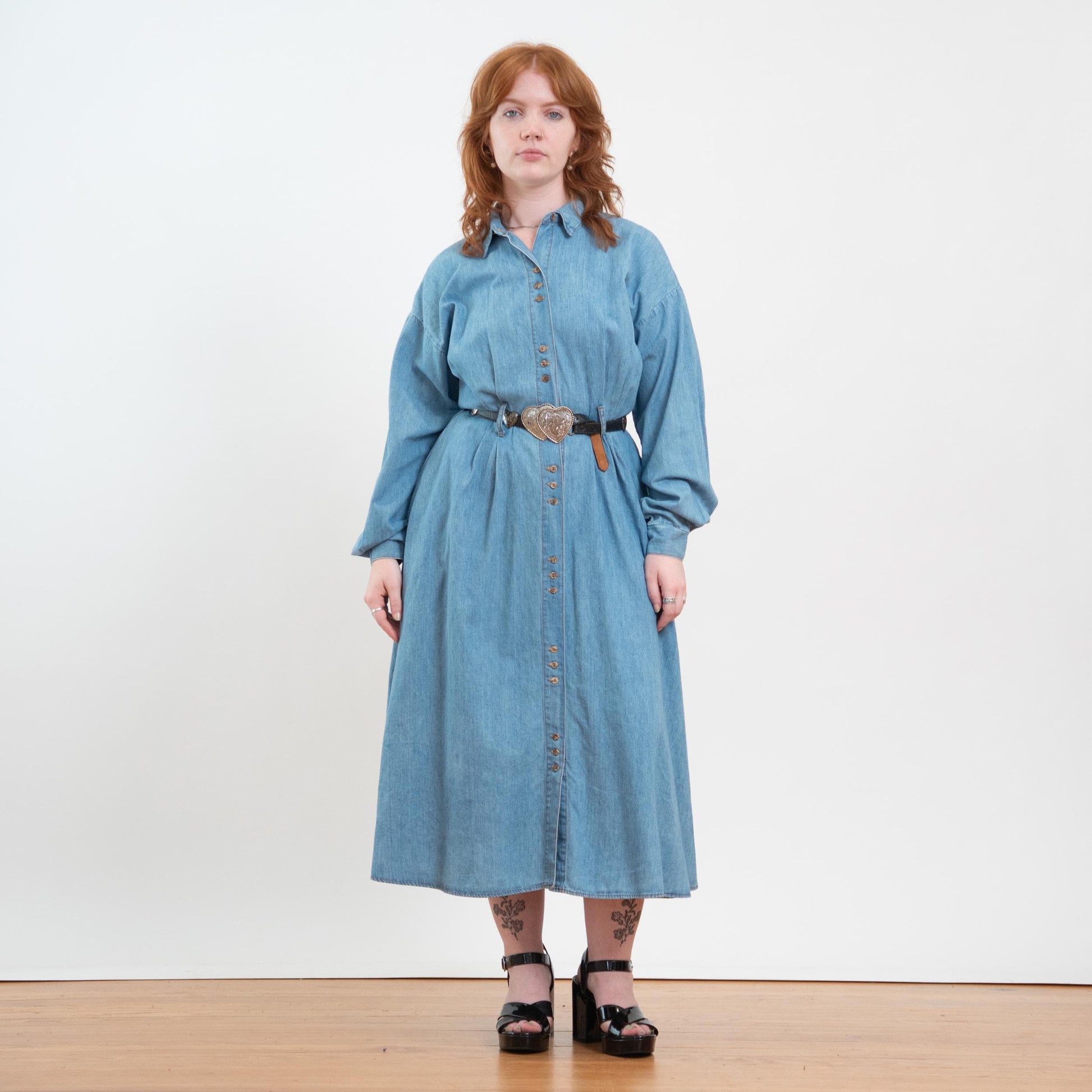 Vintage 90s Western Chambray Maxi Shirtdress - Medium to Large
