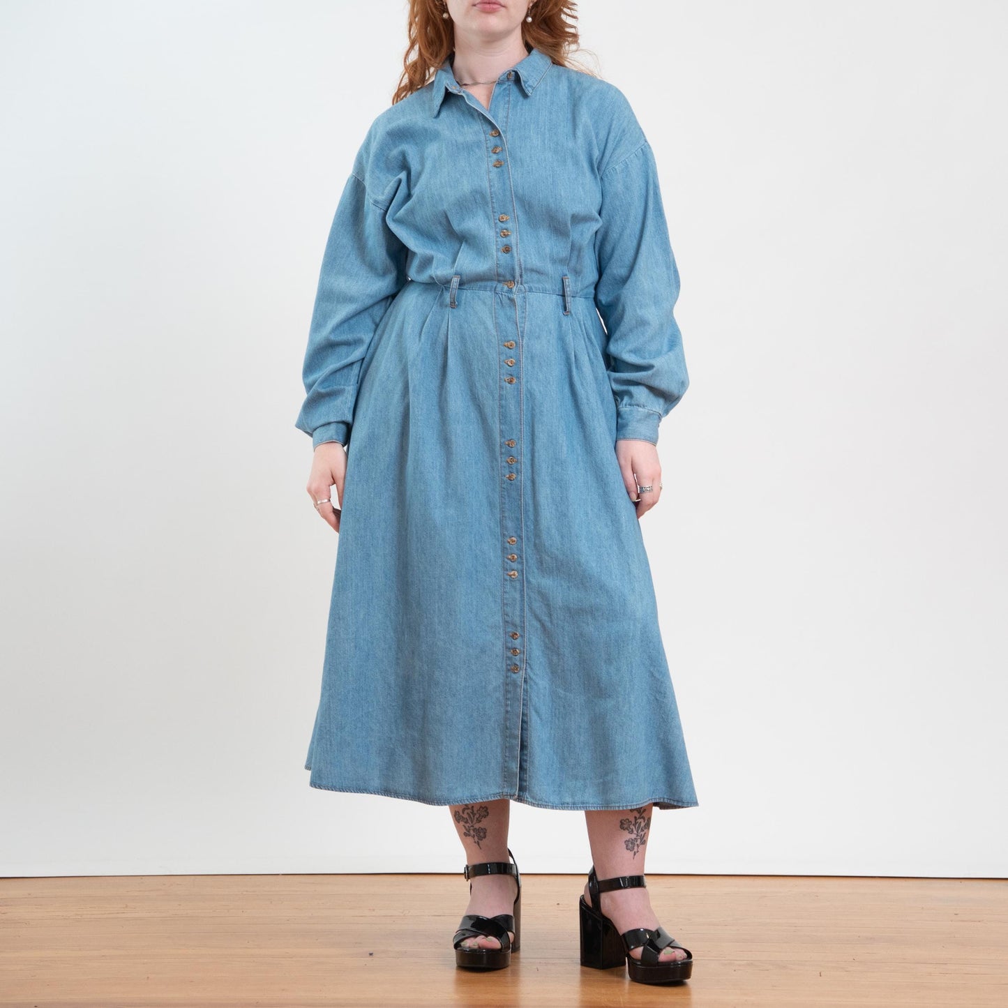 Vintage 90s Western Chambray Maxi Shirtdress - Medium to Large