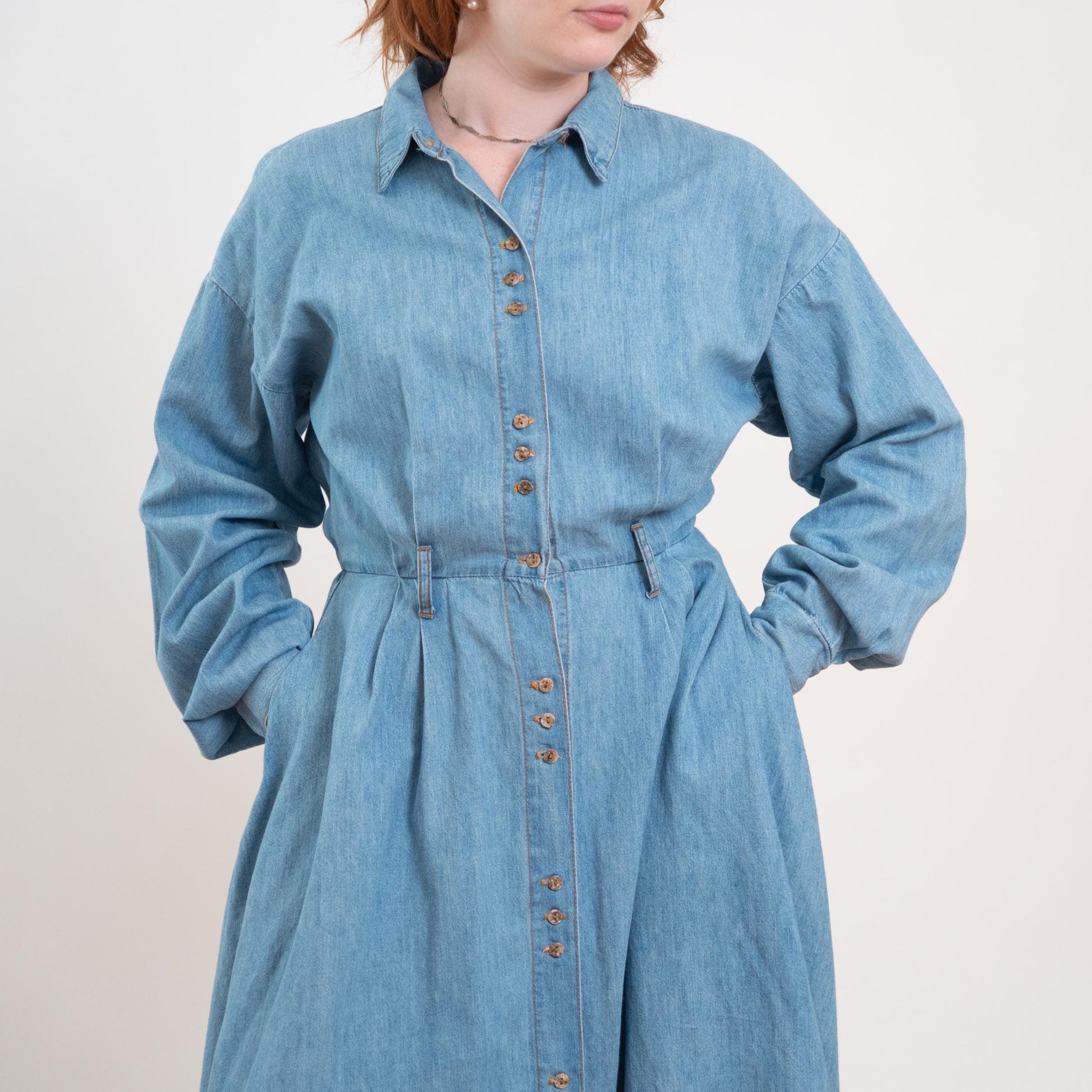 Vintage 90s Western Chambray Maxi Shirtdress - Medium to Large