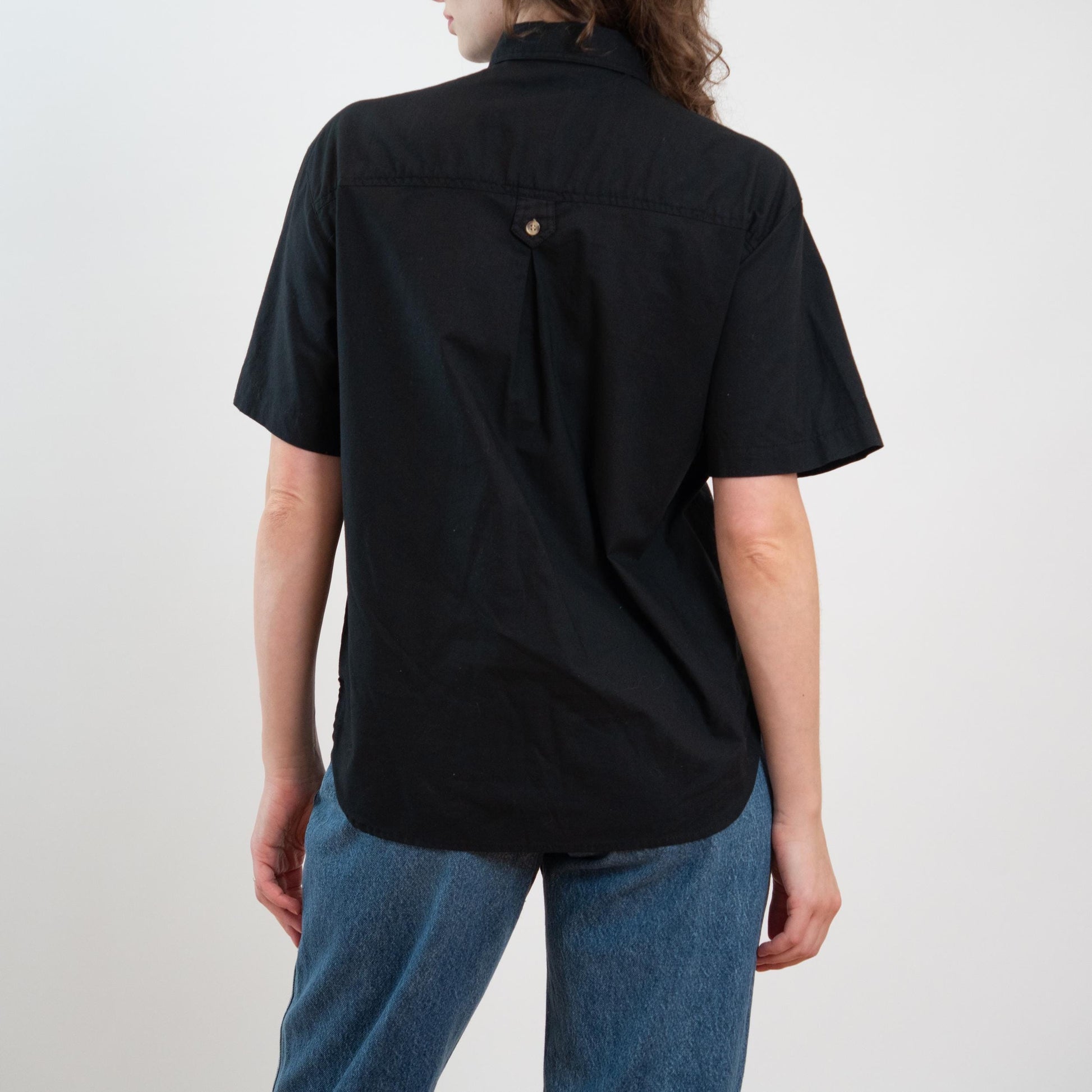 Vintage 80s Black Cotton Patch Pocket Shirt - Medium