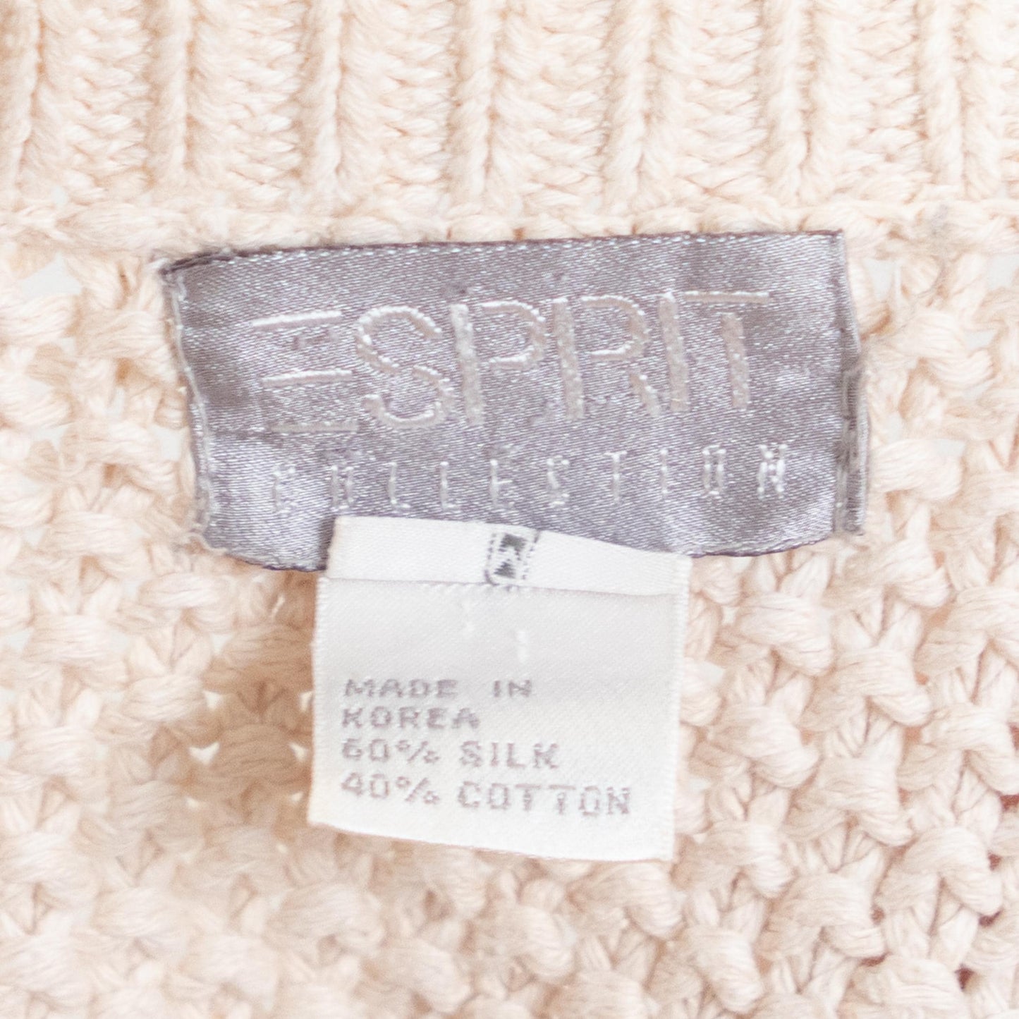Vintage 90s Cream Silk & Cotton Cable Knit Sweater - Medium
