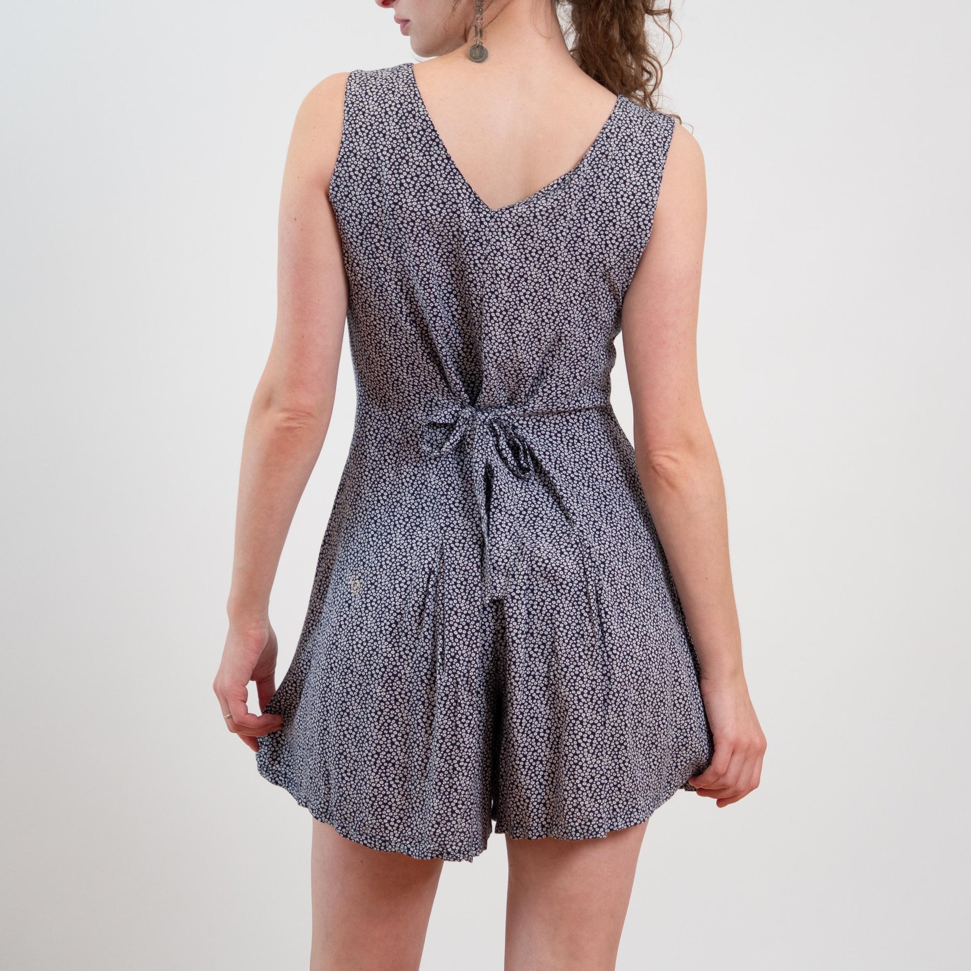 Vintage 90s Navy Blue & White Ditsy Floral Romper - Small to Medium