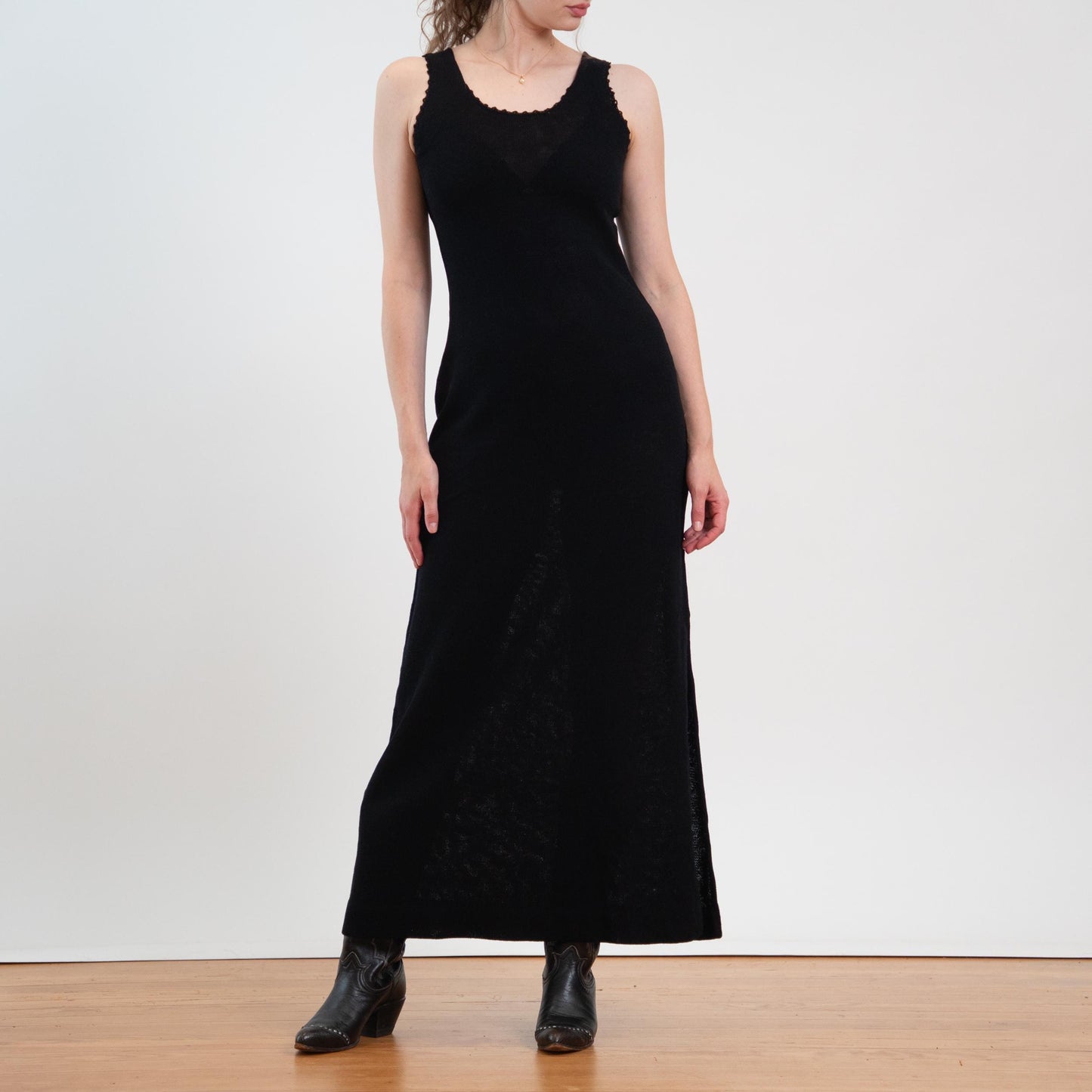 Vintage 70s Black Knit Side Slit Maxi Dress - Small to Medium
