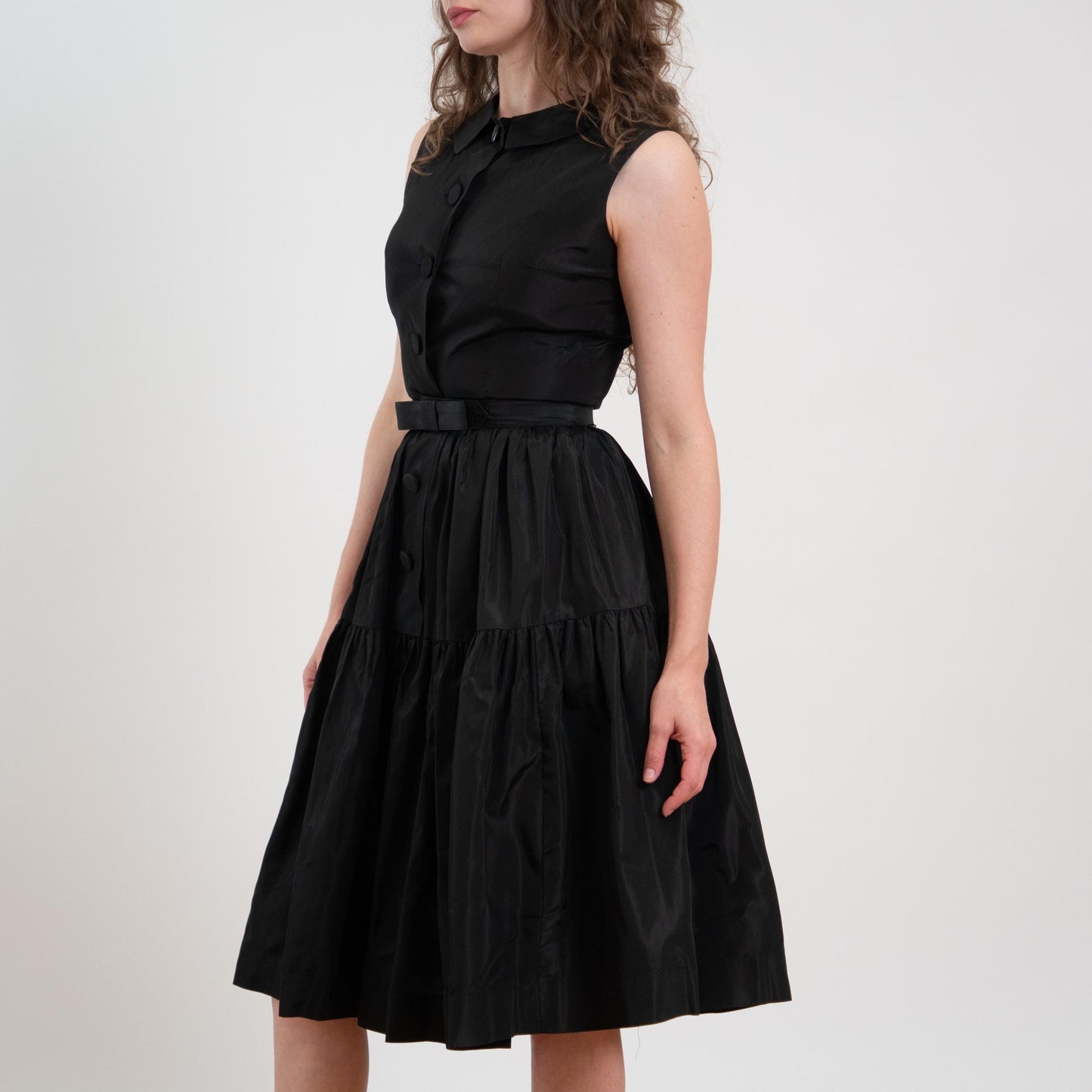 Vintage 50s Black Taffetta Fit & Flare Party Dress - Extra Small
