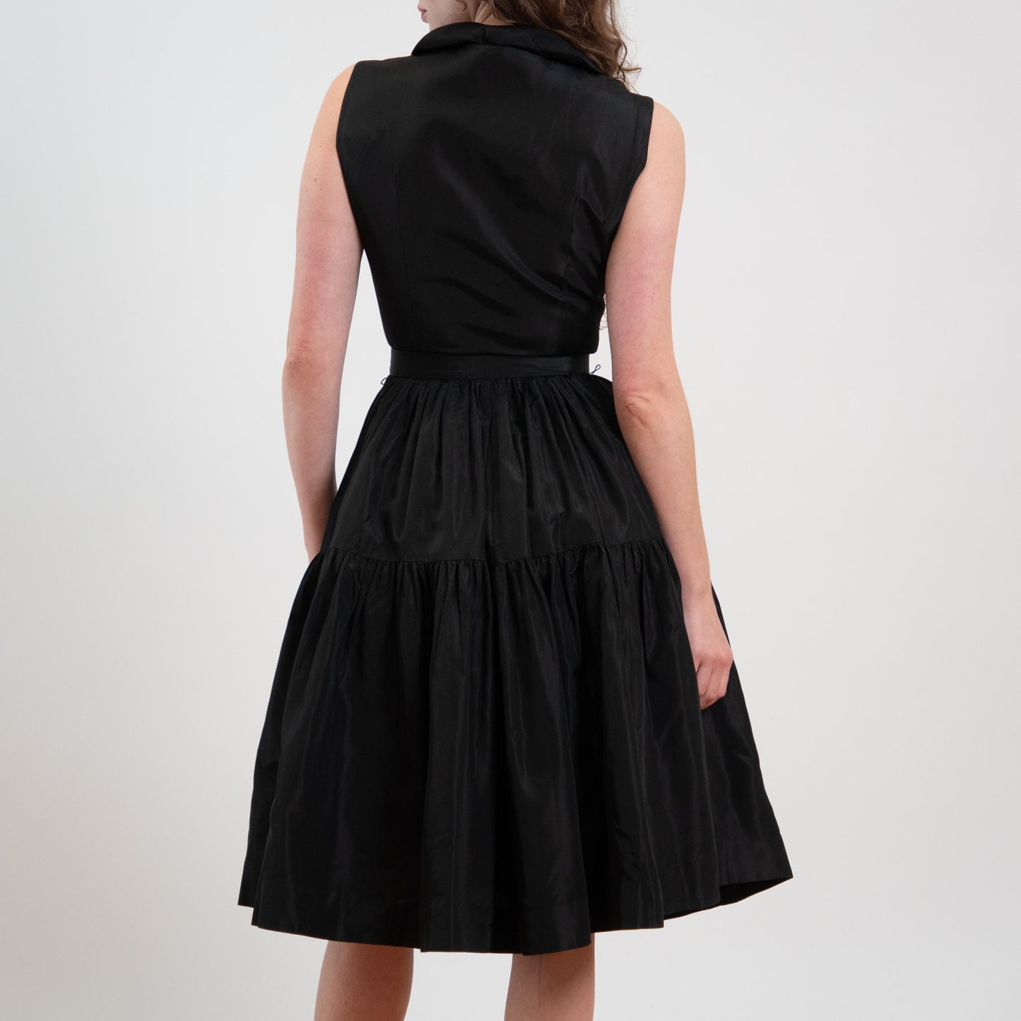 Vintage 50s Black Taffetta Fit & Flare Party Dress - Extra Small