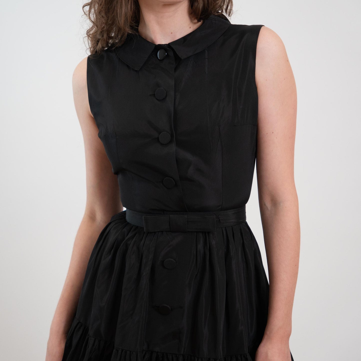 Vintage 50s Black Taffetta Fit & Flare Party Dress - Extra Small
