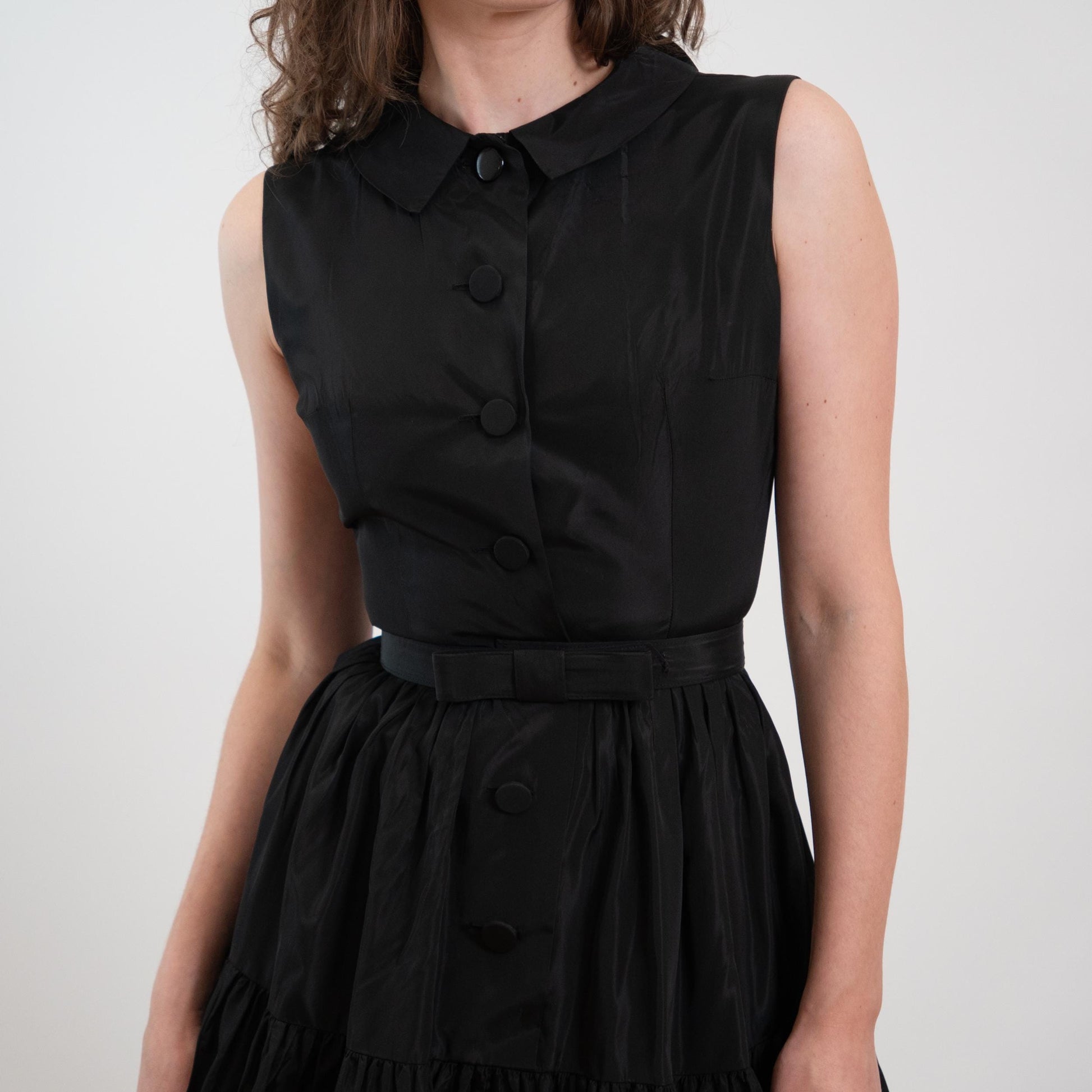 Vintage 50s Black Taffetta Fit & Flare Party Dress - Extra Small