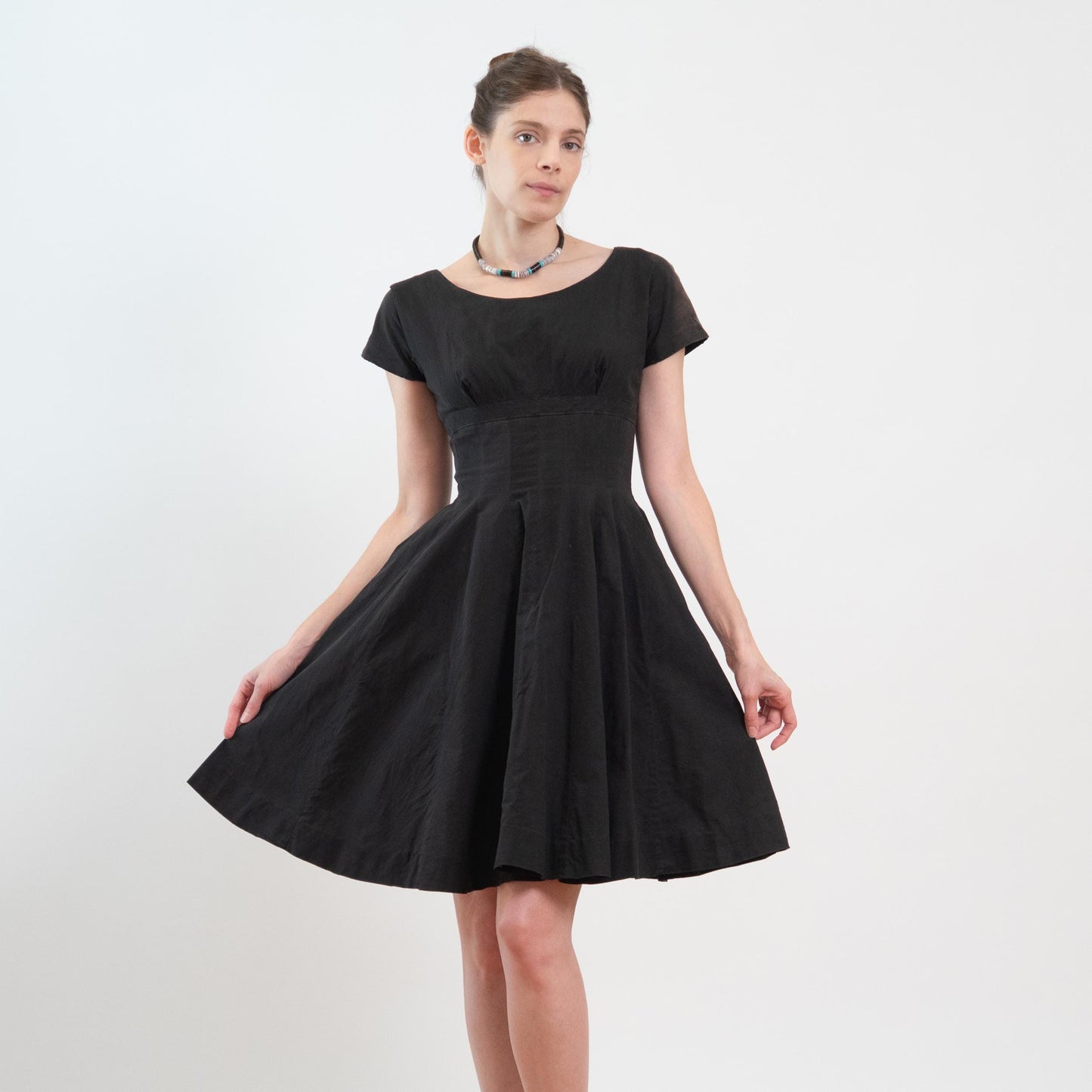 Vintage 50s Faded Black Shelf Bust Fit & Flare Dress, As Is - Extra Small