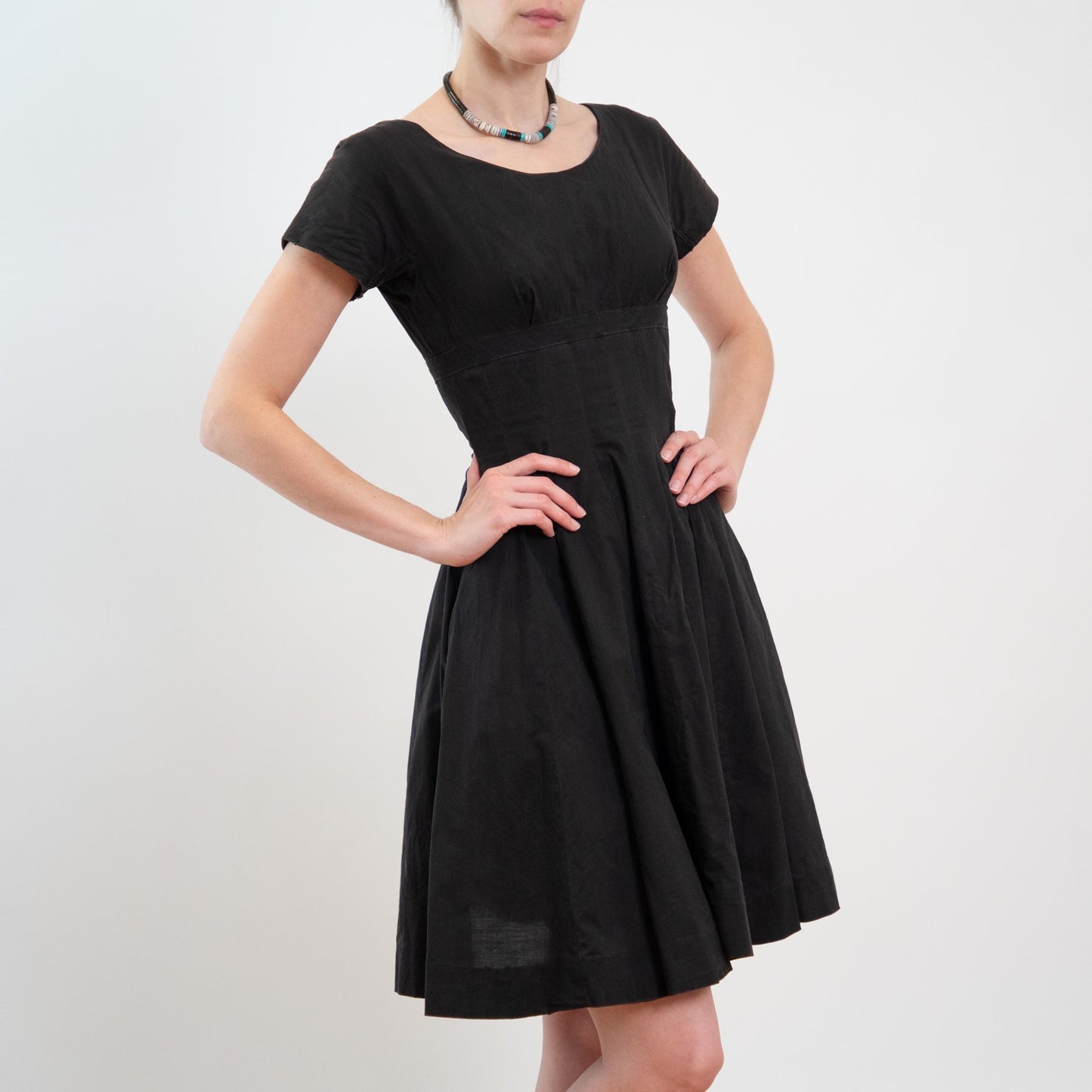 Vintage 50s Faded Black Shelf Bust Fit & Flare Dress, As Is - Extra Small