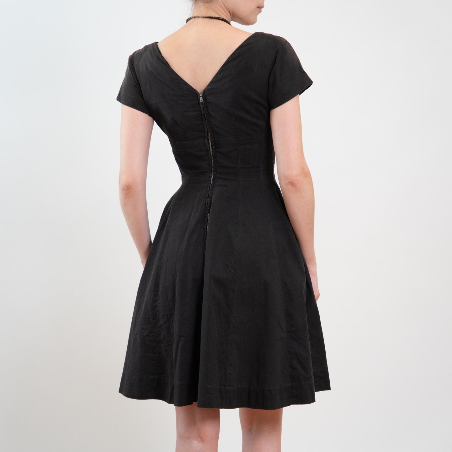 Vintage 50s Faded Black Shelf Bust Fit & Flare Dress, As Is - Extra Small