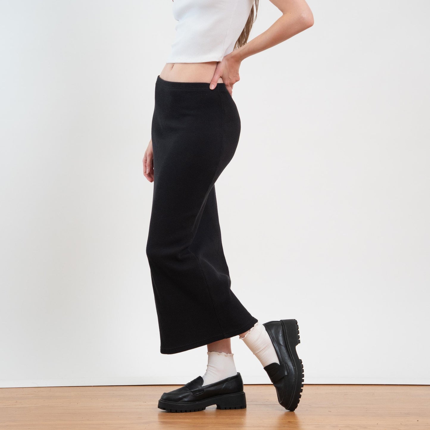 90s Express Black Waffle Knit Maxi Skirt - Small