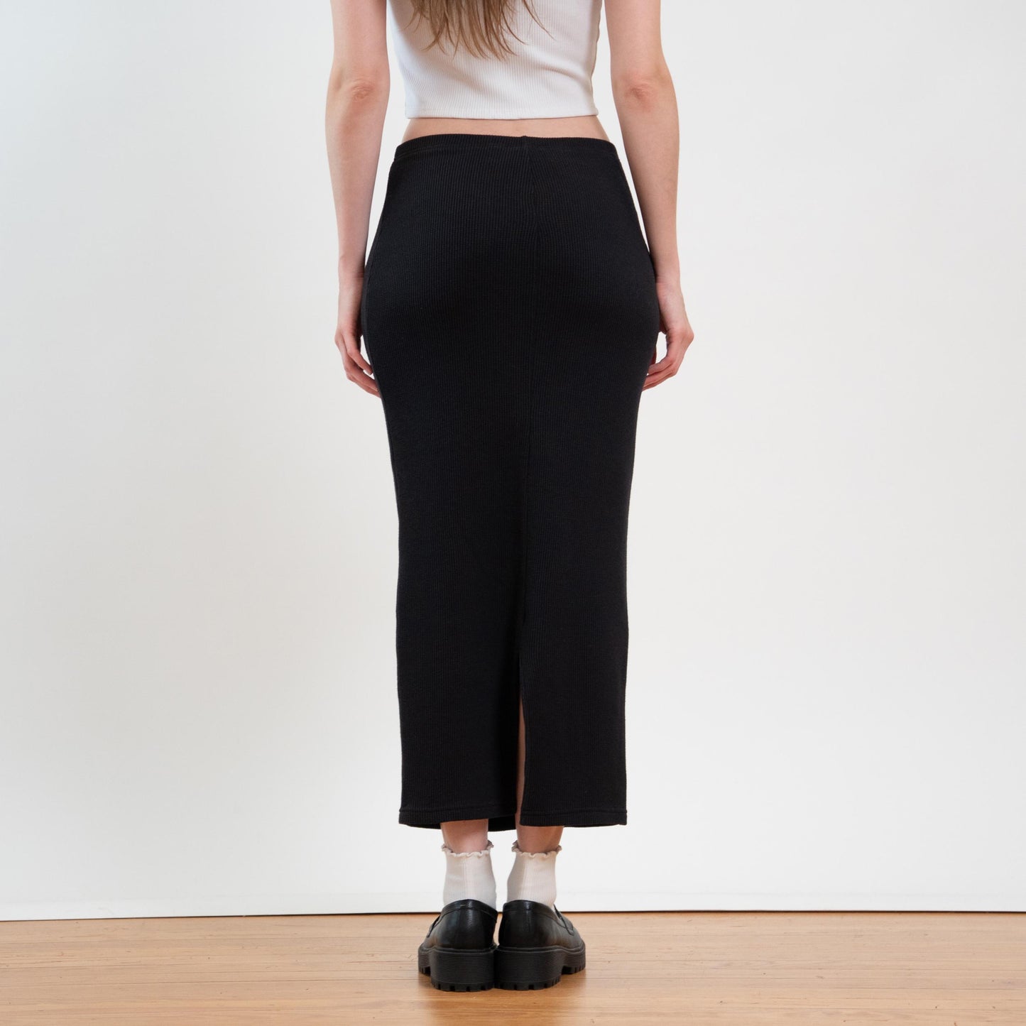 90s Express Black Waffle Knit Maxi Skirt - Small