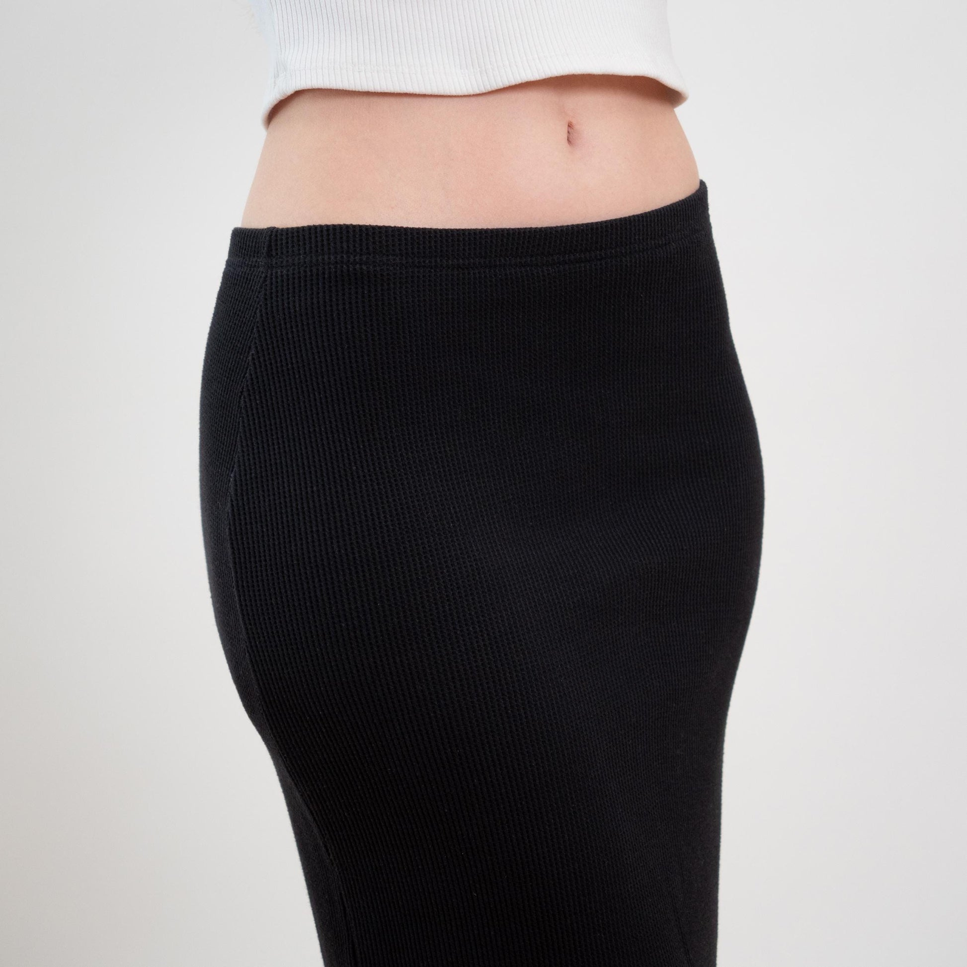 90s Express Black Waffle Knit Maxi Skirt - Small
