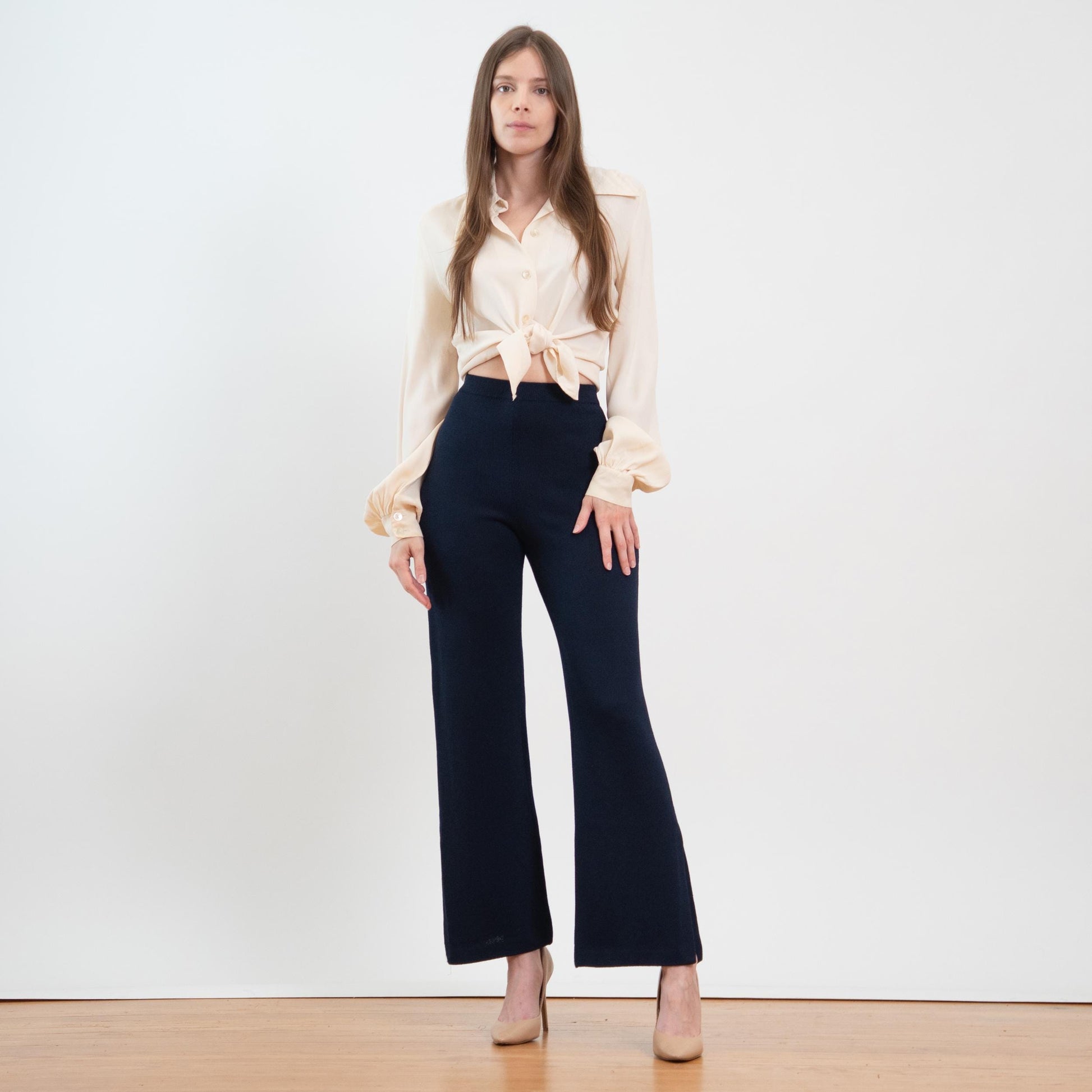 Vintage 90s St. John Midnight Blue Knit Flared Pants - Extra Small