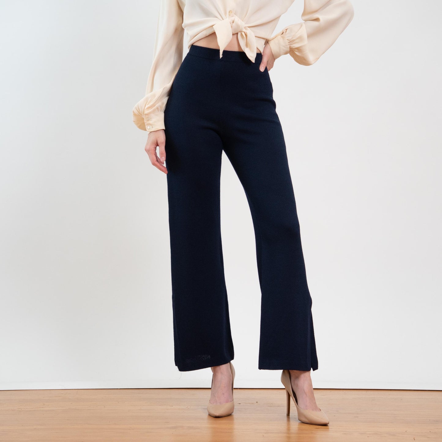 Vintage 90s St. John Midnight Blue Knit Flared Pants - Extra Small