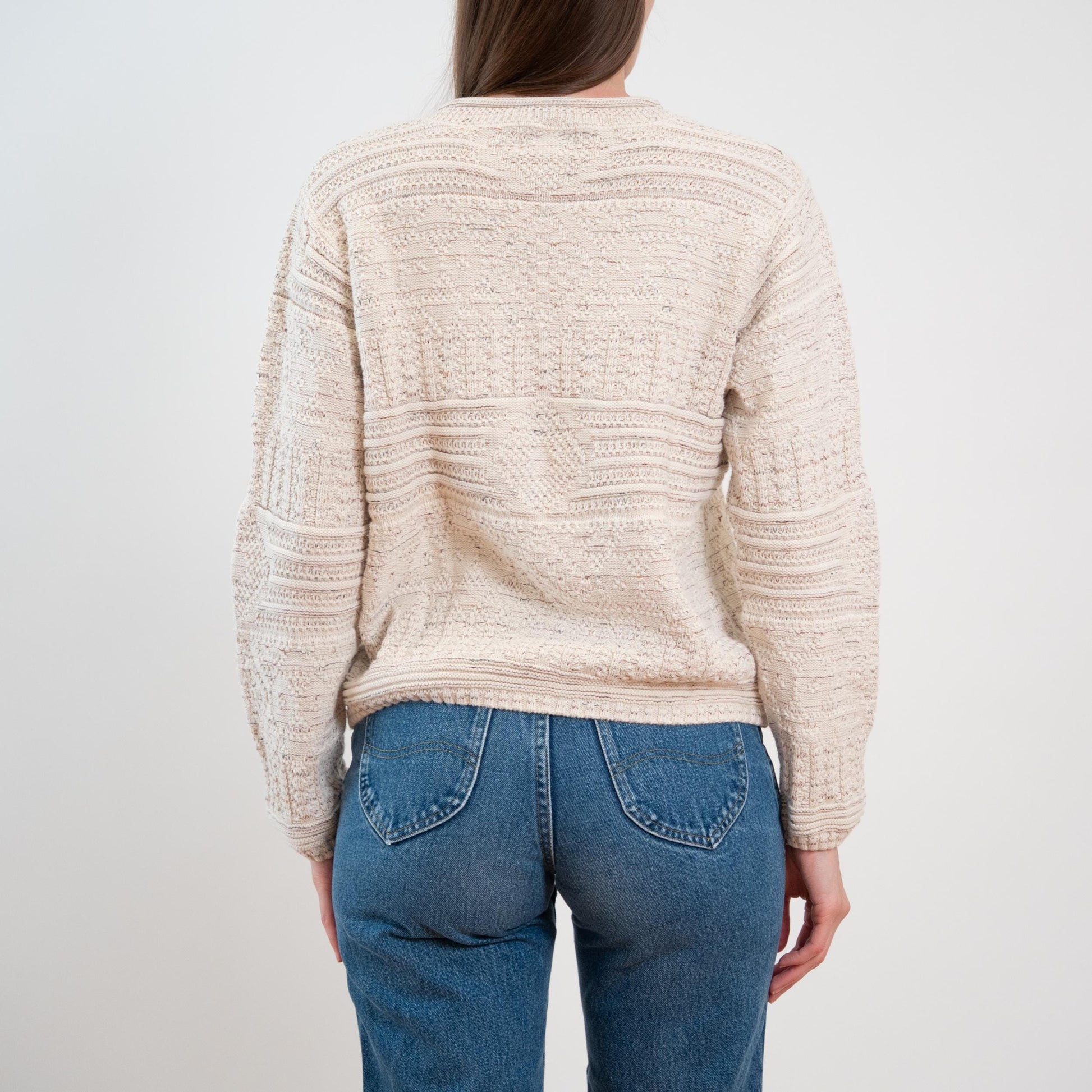 Vintage 80s Cotton Cable Knit Roll Neck Sweater - Small