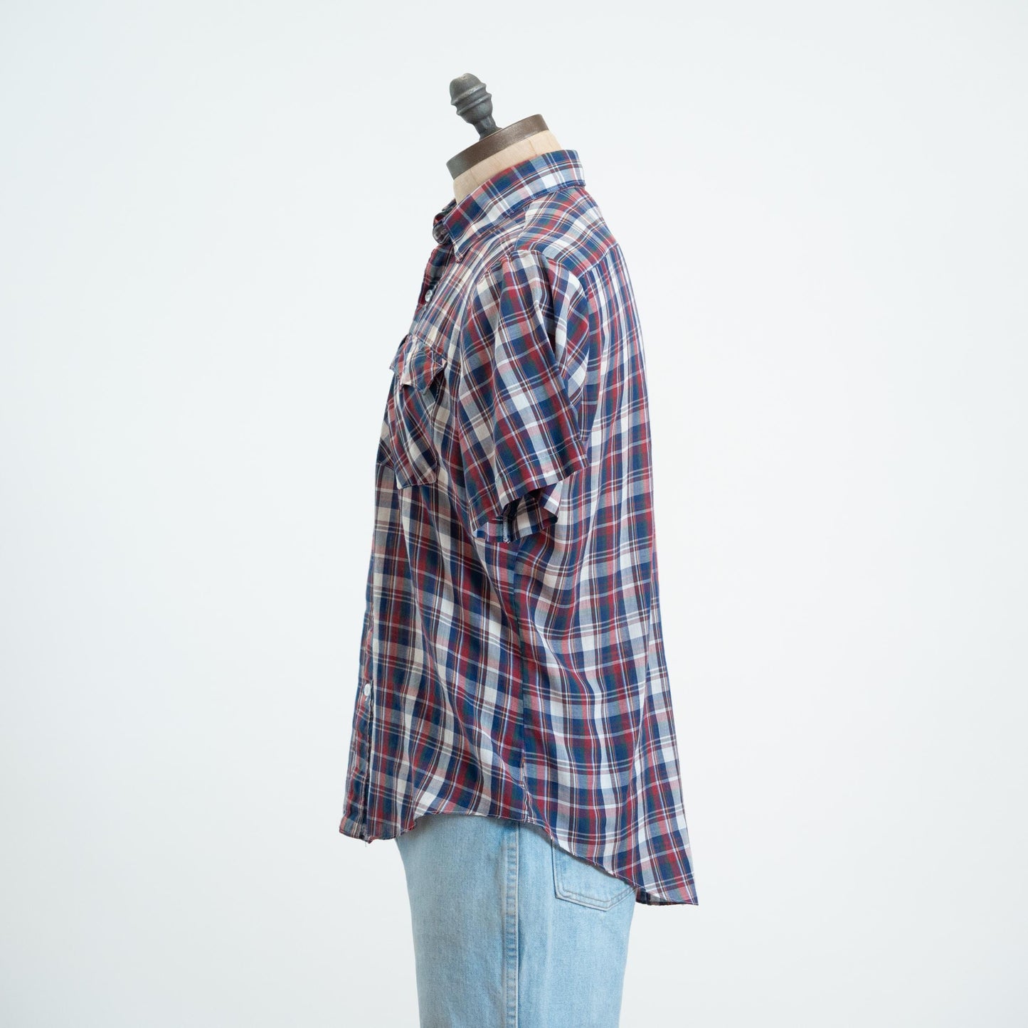 Vintage 80s Plaid Paper Thin Collared Shirt - Large