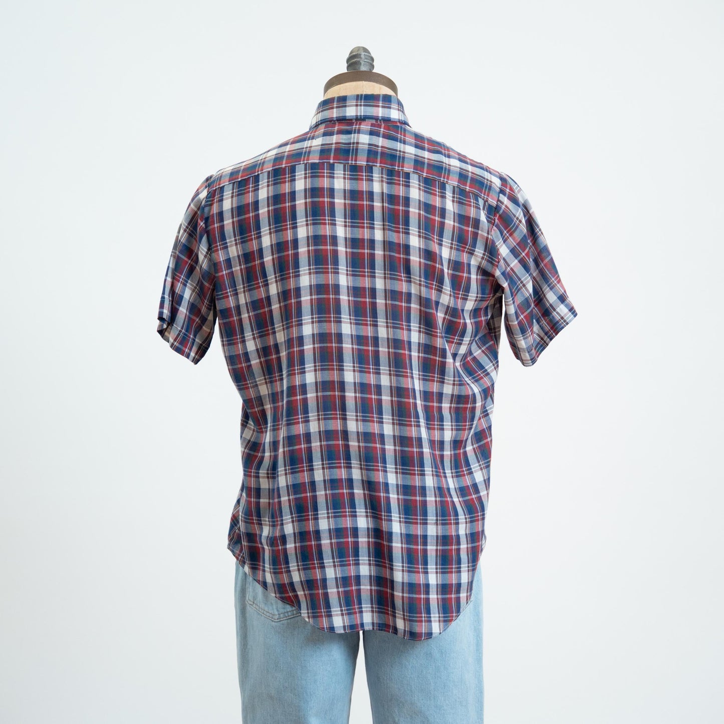 Vintage 80s Plaid Paper Thin Collared Shirt - Large