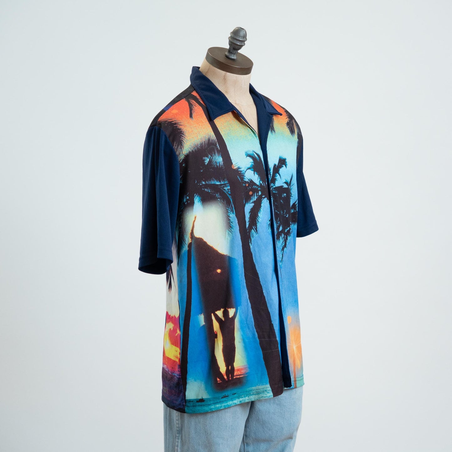 Vintage 90s Beach Sunset Surfer Photoprint Collared Shirt - Large