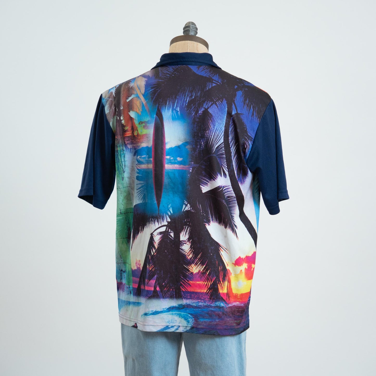 Vintage 90s Beach Sunset Surfer Photoprint Collared Shirt - Large