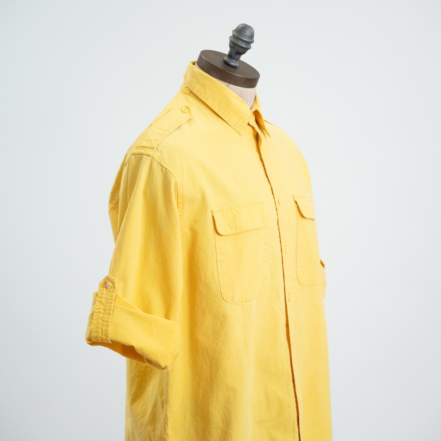 Vintage 90s Yellow Cotton Roll Tab Cuffed Sleeve Shirt - One Size