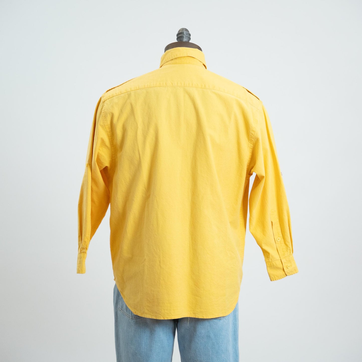 Vintage 90s Yellow Cotton Roll Tab Cuffed Sleeve Shirt - One Size