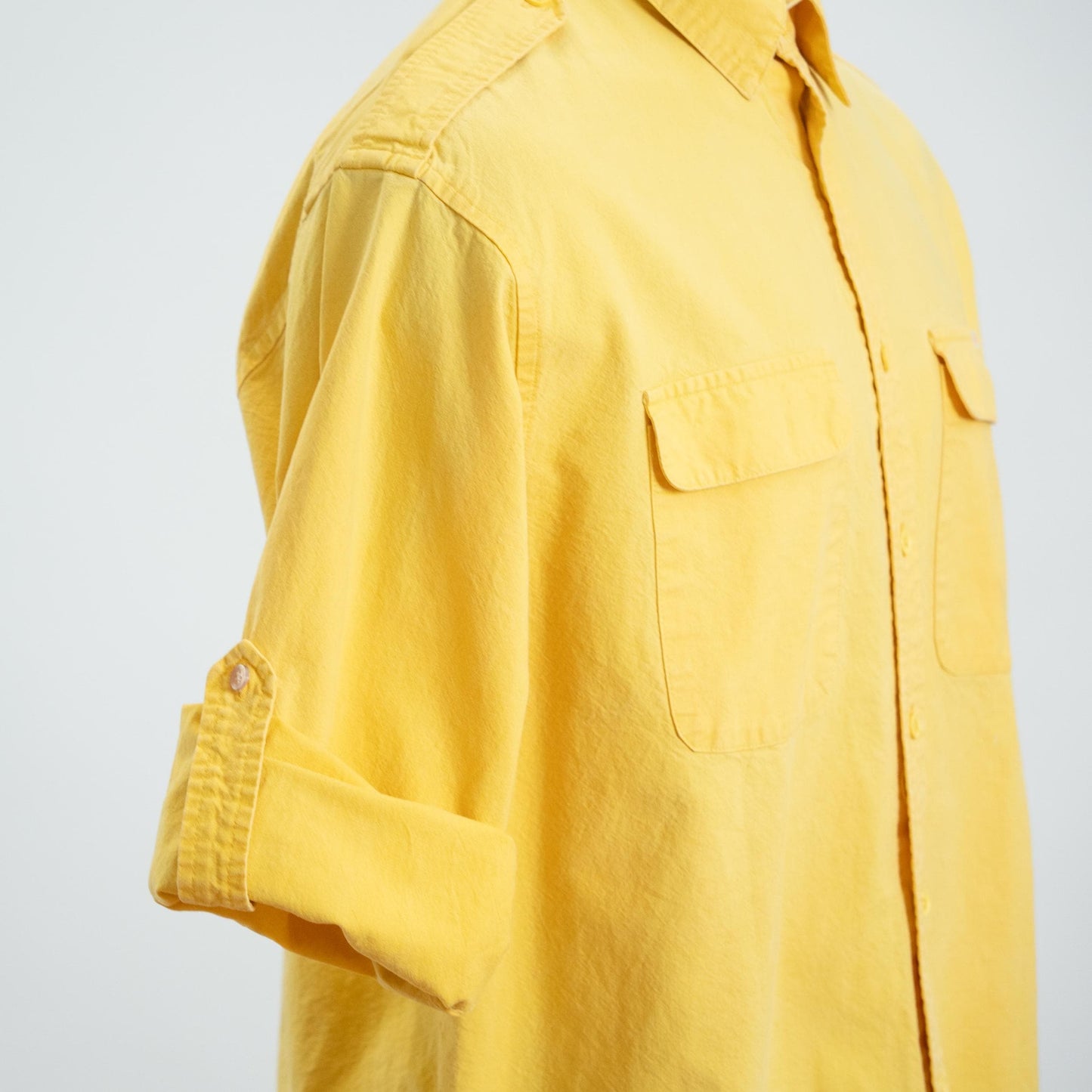 Vintage 90s Yellow Cotton Roll Tab Cuffed Sleeve Shirt - One Size