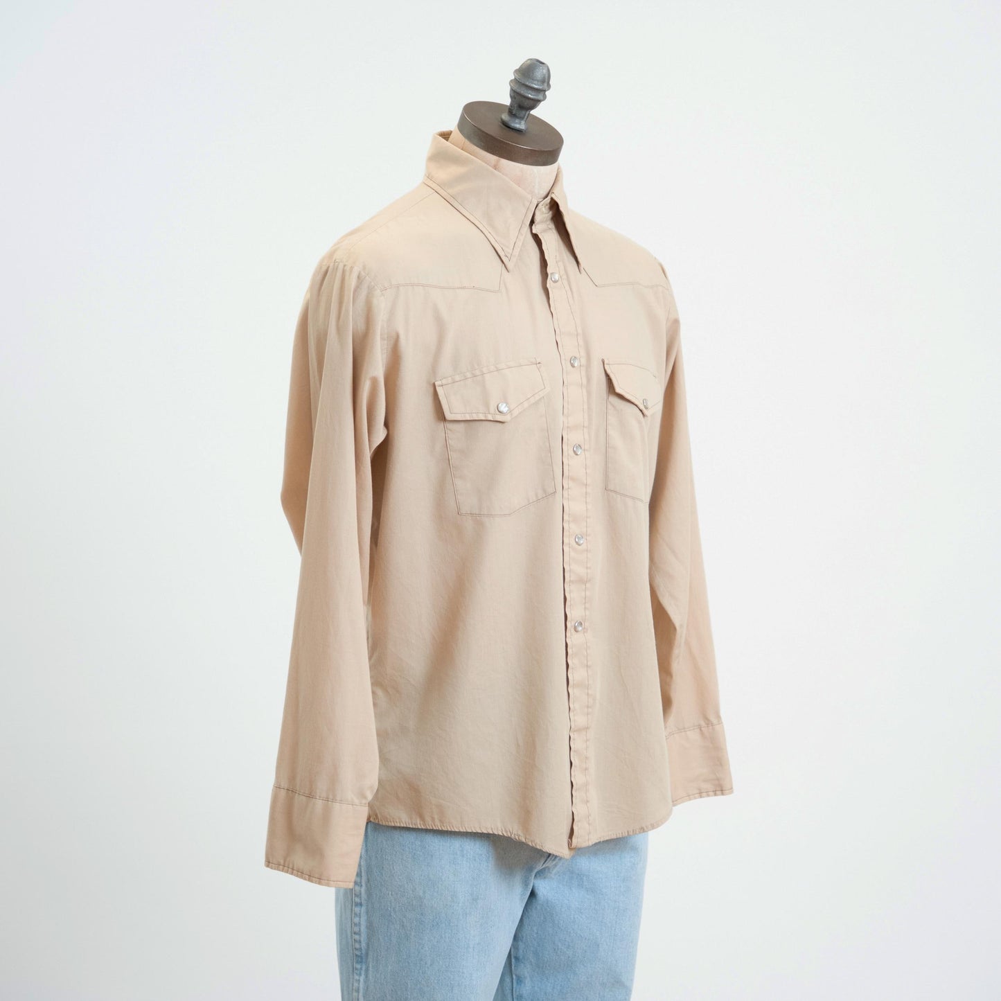 Vintage 70s Beige Pearl Snap Western Shirt - Extra Large