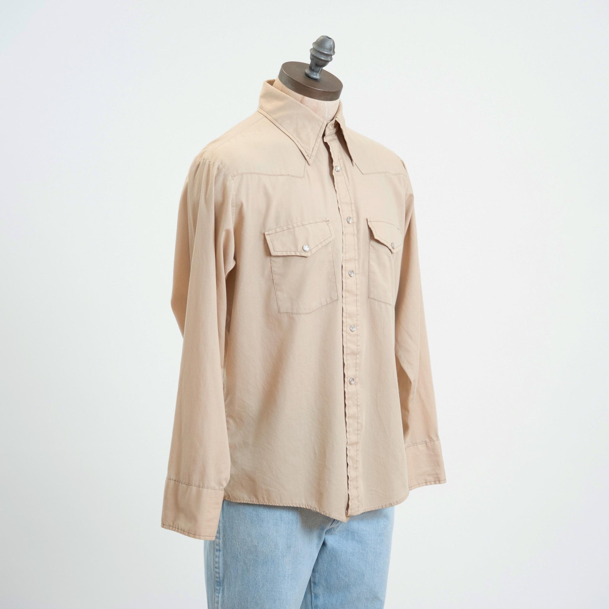 Vintage 70s Beige Pearl Snap Western Shirt - Extra Large