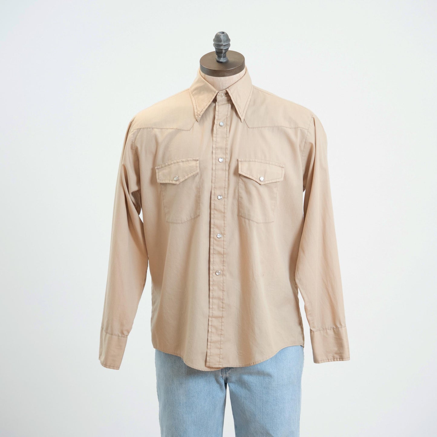 Vintage 70s Beige Pearl Snap Western Shirt - Extra Large