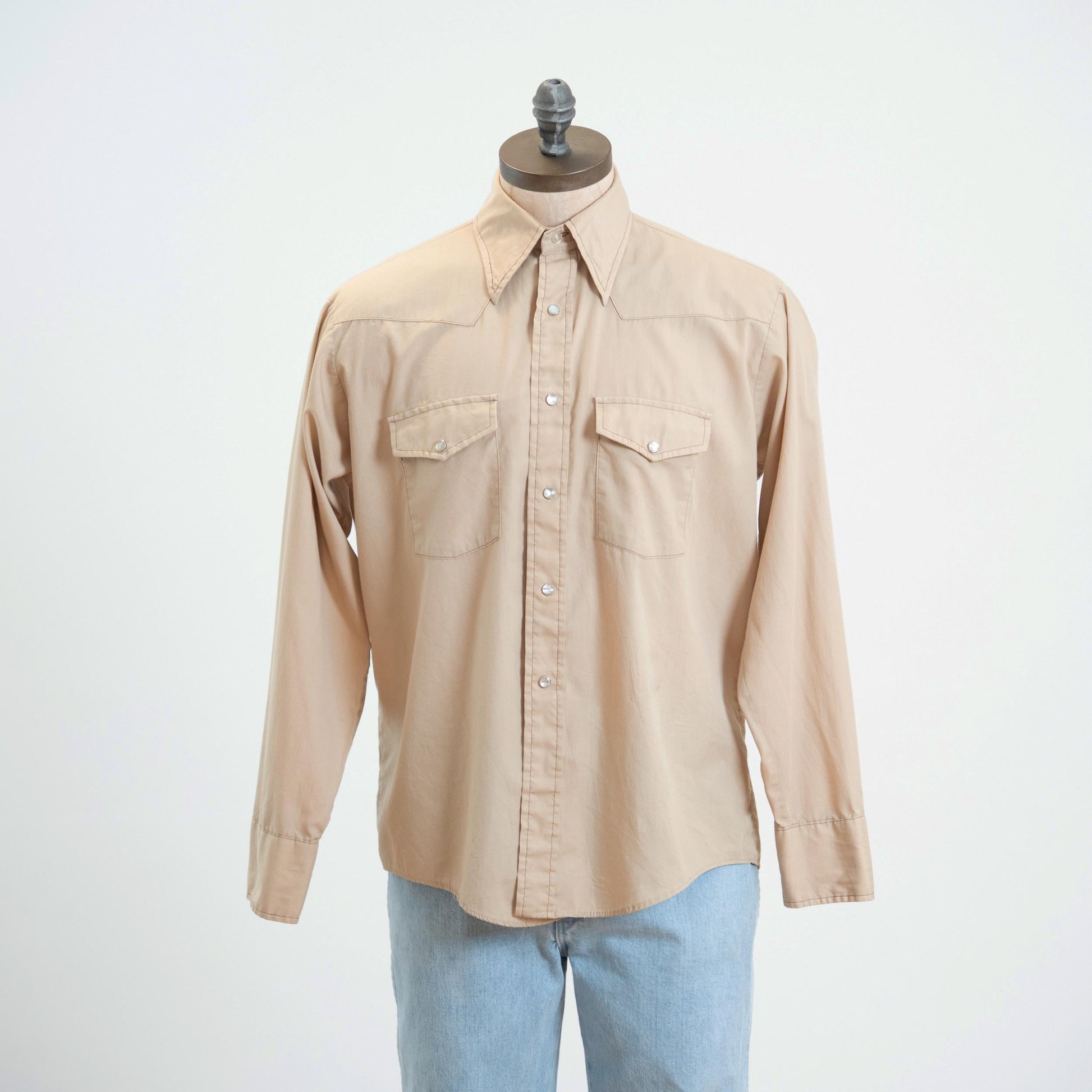 Vintage 70s Beige Pearl Snap Western Shirt - Extra Large