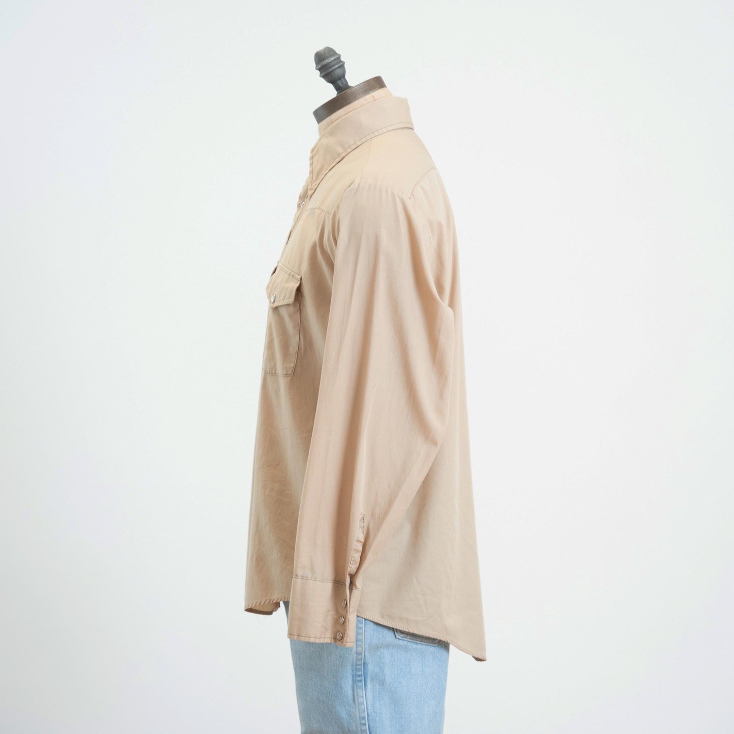 Vintage 70s Beige Pearl Snap Western Shirt - Extra Large