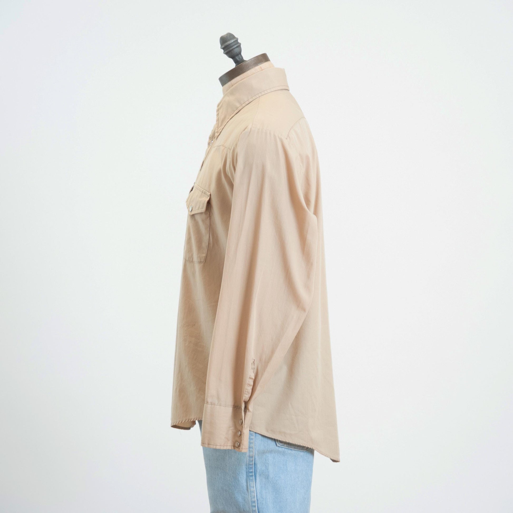 Vintage 70s Beige Pearl Snap Western Shirt - Extra Large