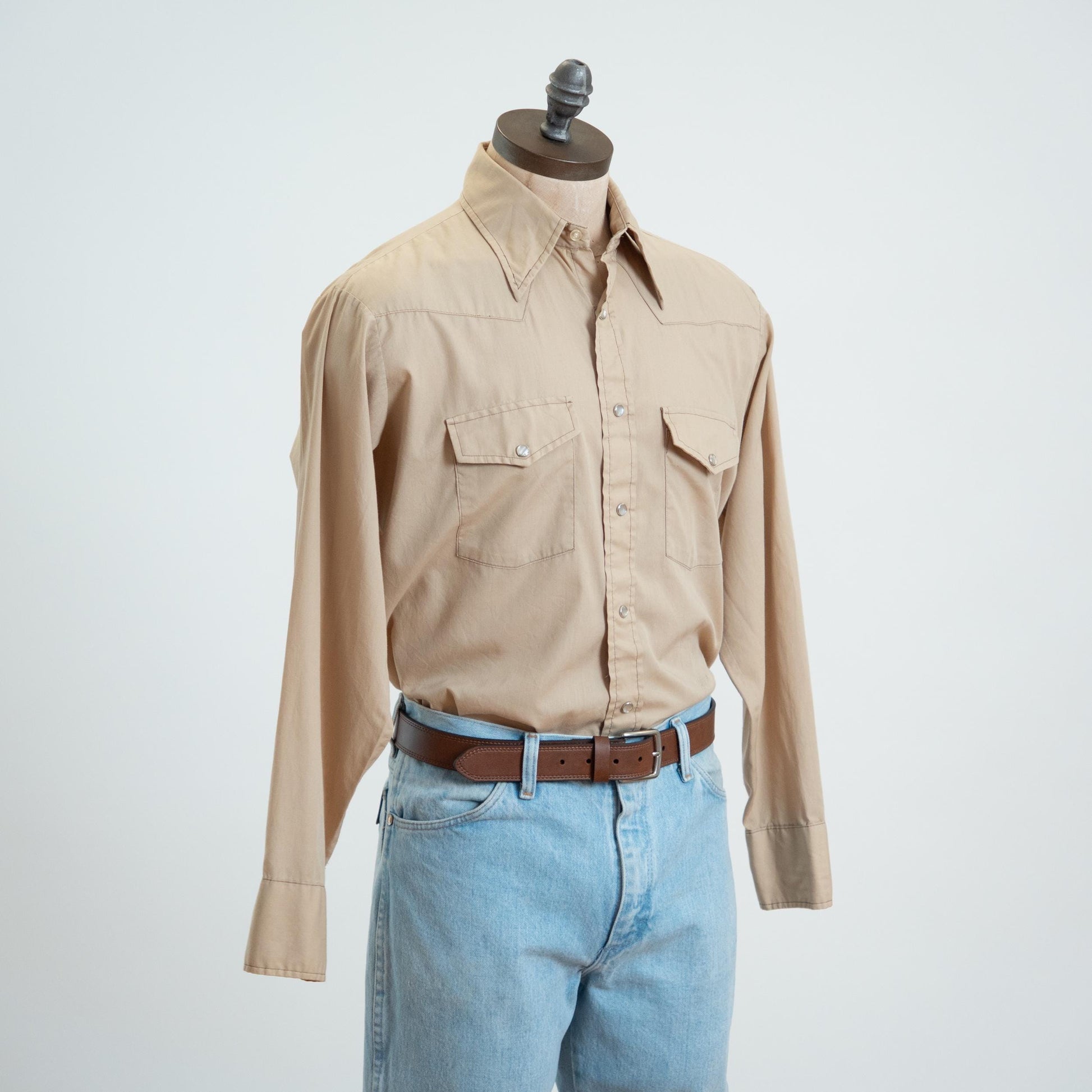 Vintage 70s Beige Pearl Snap Western Shirt - Extra Large