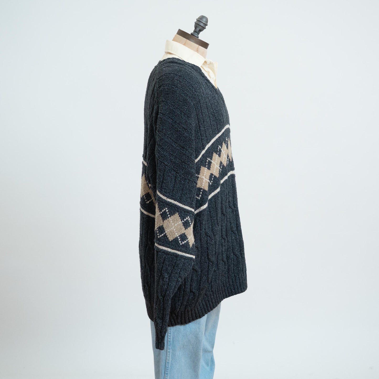 Vintage 90s Argyle Cable Knit Sweater - 3X