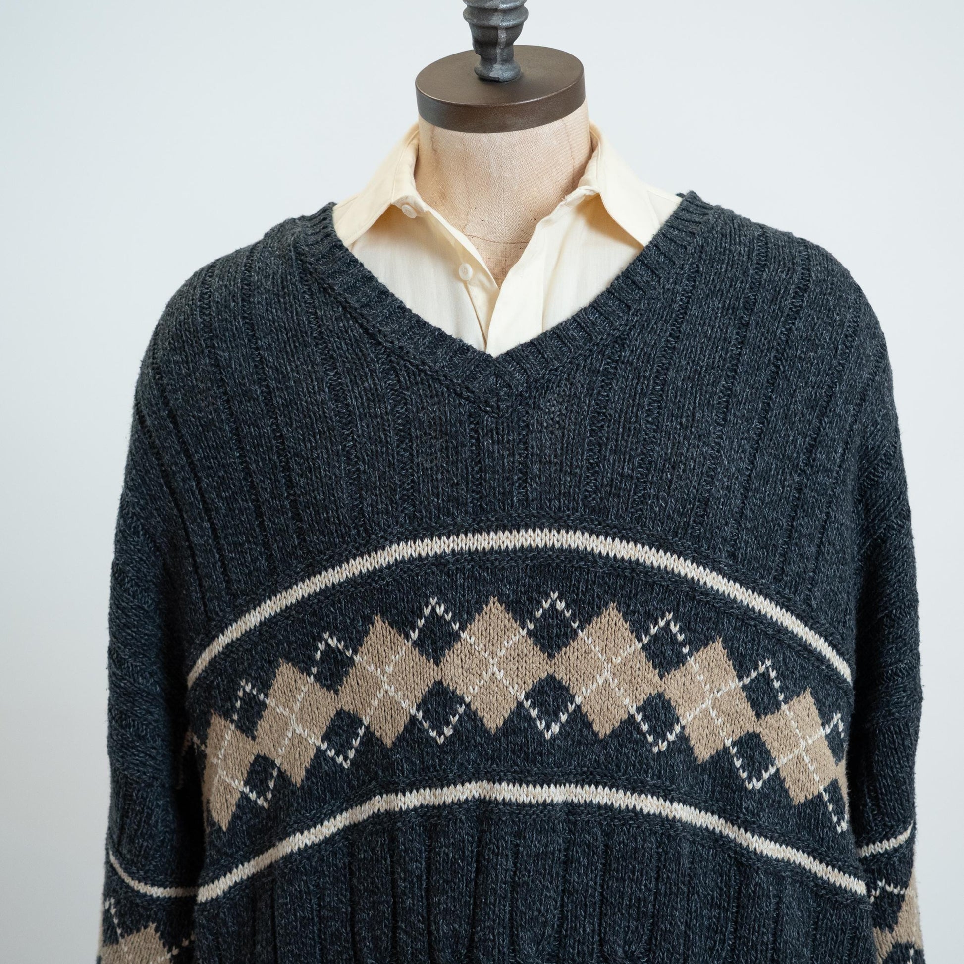 Vintage 90s Argyle Cable Knit Sweater - 3X